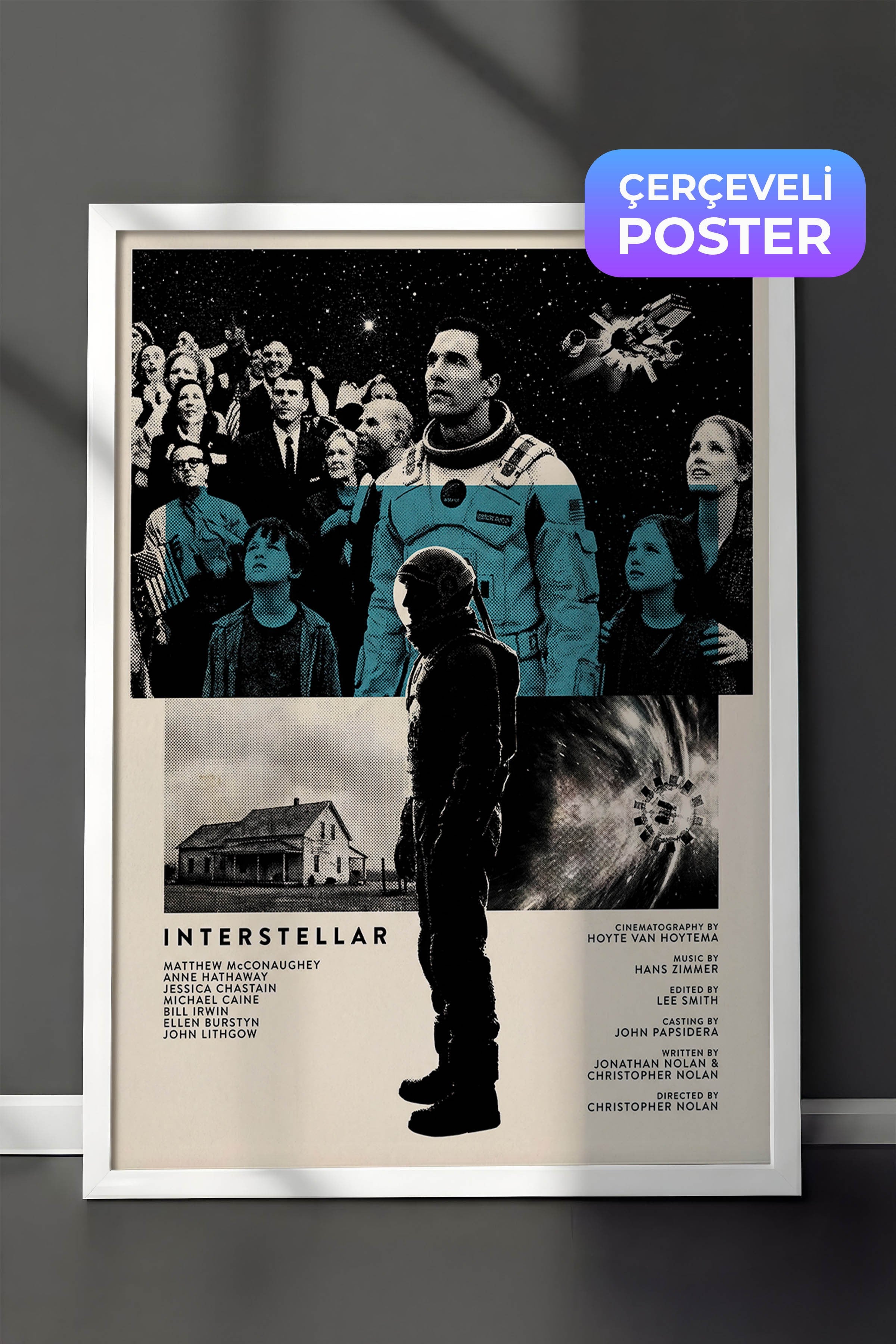 Interstellar Beyaz Çerçeveli Poster, Sinema ve Dizi Tablo, Film Dizi Afişleri NO:112806