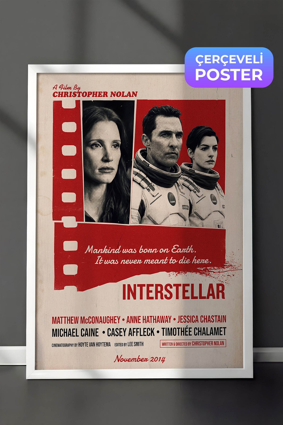 Interstellar Beyaz Çerçeveli Poster, Sinema ve Dizi Tablo, Film Dizi Afişleri NO:112887