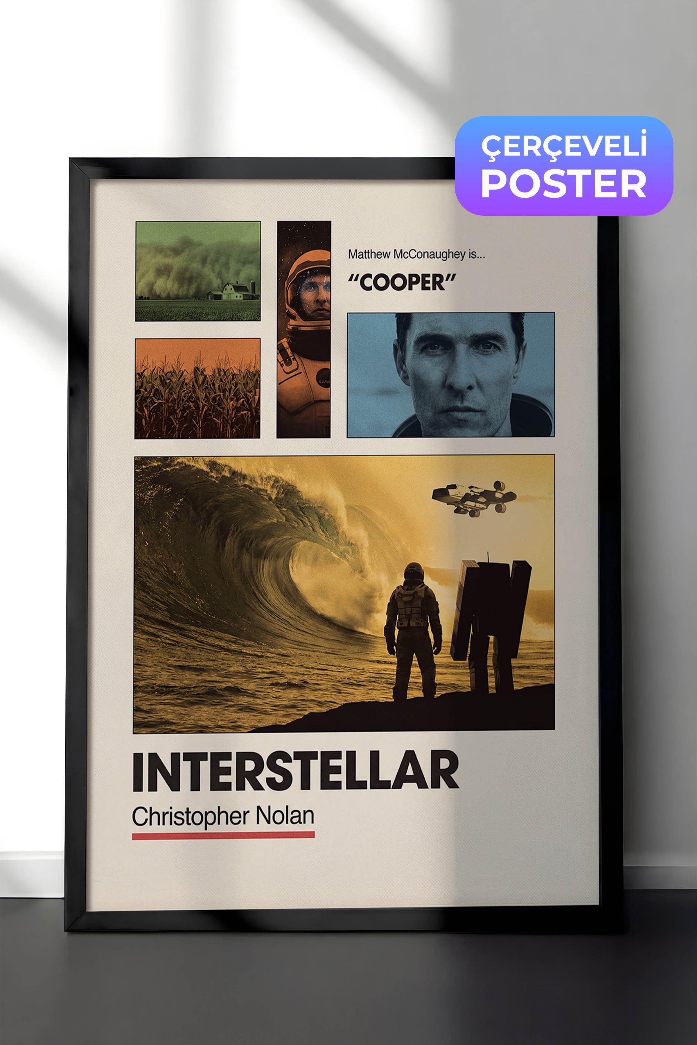 Interstellar Siyah Çerçeveli Poster, Sinema ve Dizi Tablo, Film Dizi Afişleri NO:112937