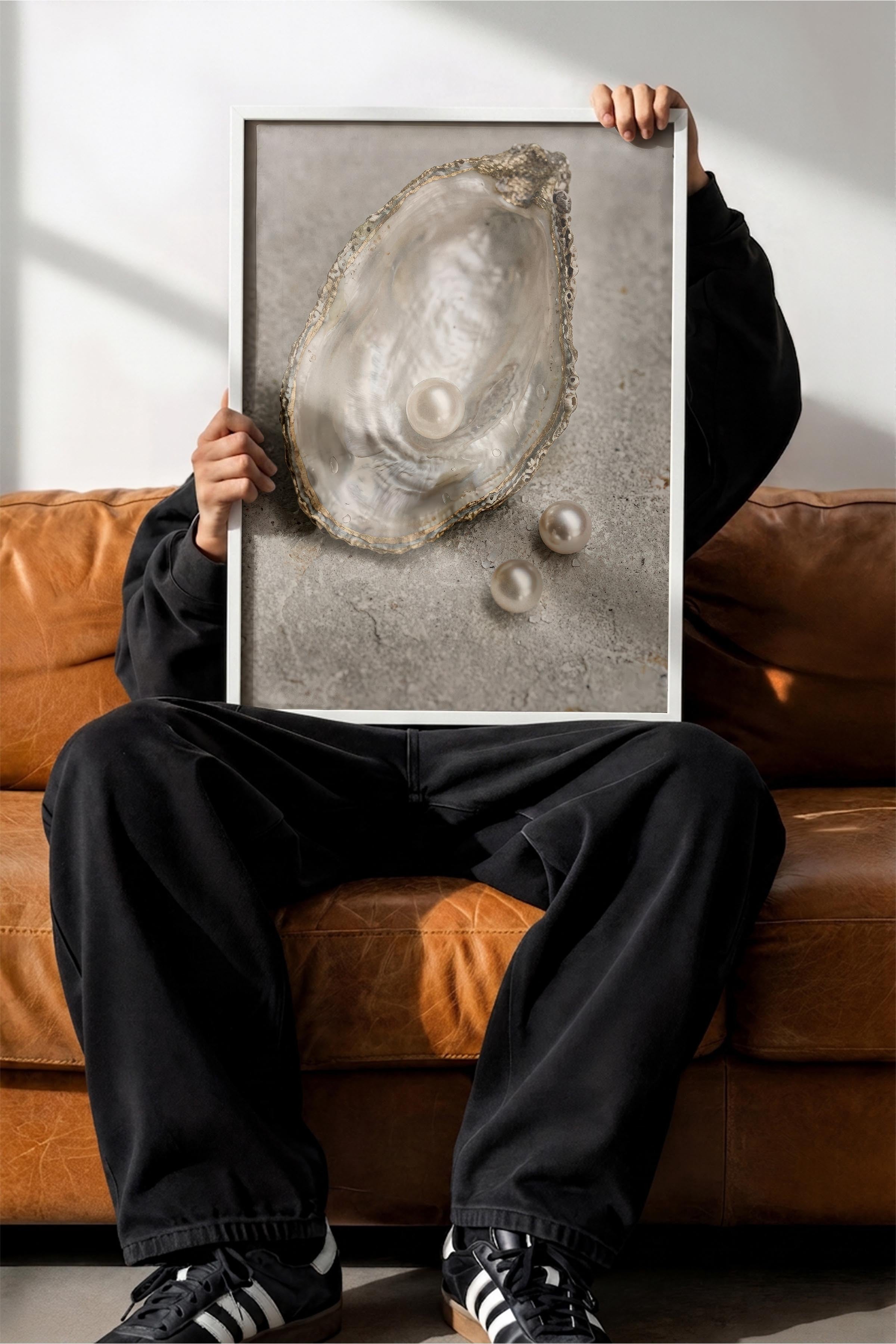 İstiridye ve İnci Posteri, Beyaz Çerçeveli Poster, Old Money Serisi, NO:113200