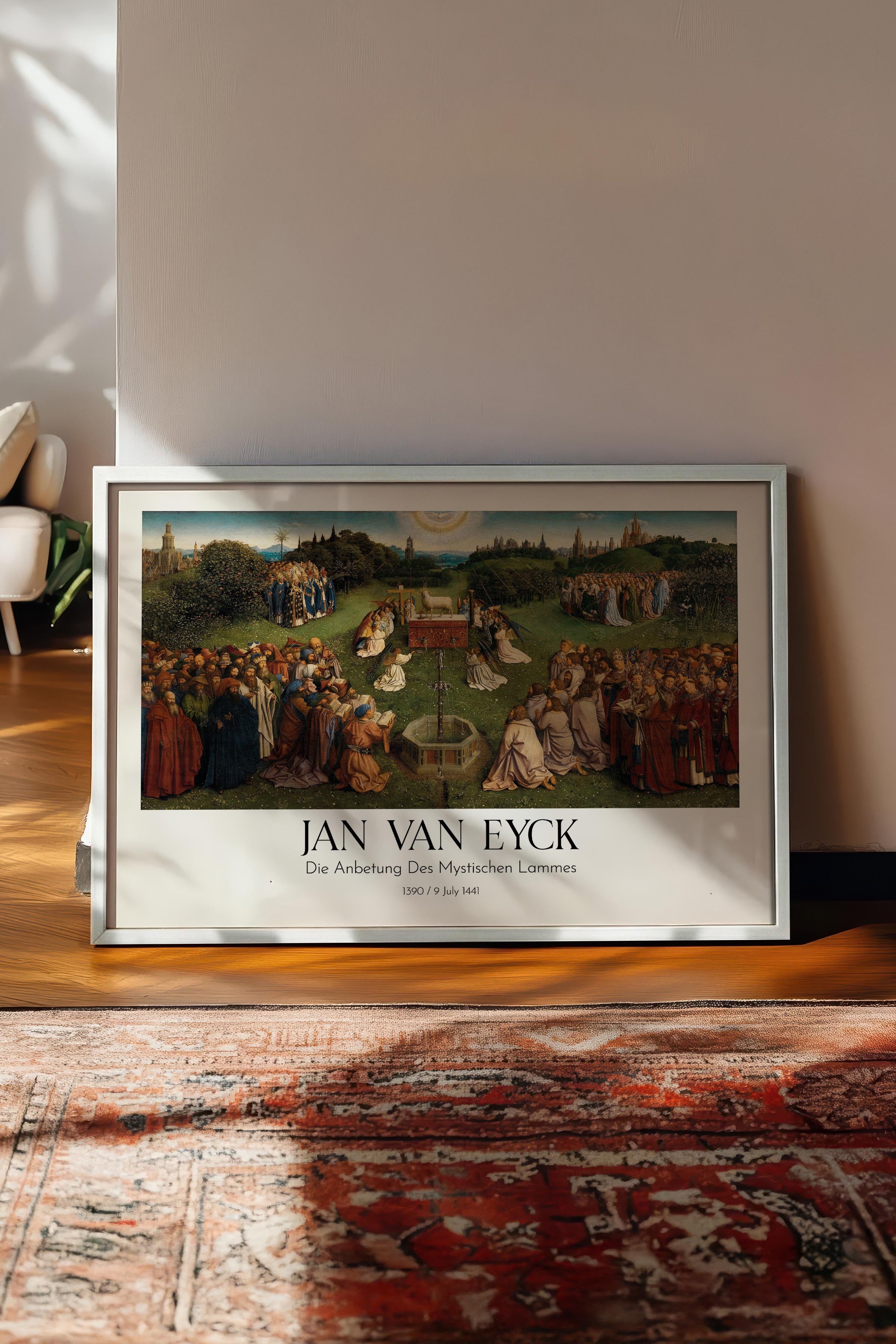 Jan Van Eyck - Die Anbetung Des Mystischen Lammes, Beyaz Çerçeveli Tablo, Sanat Serisi NO:112164