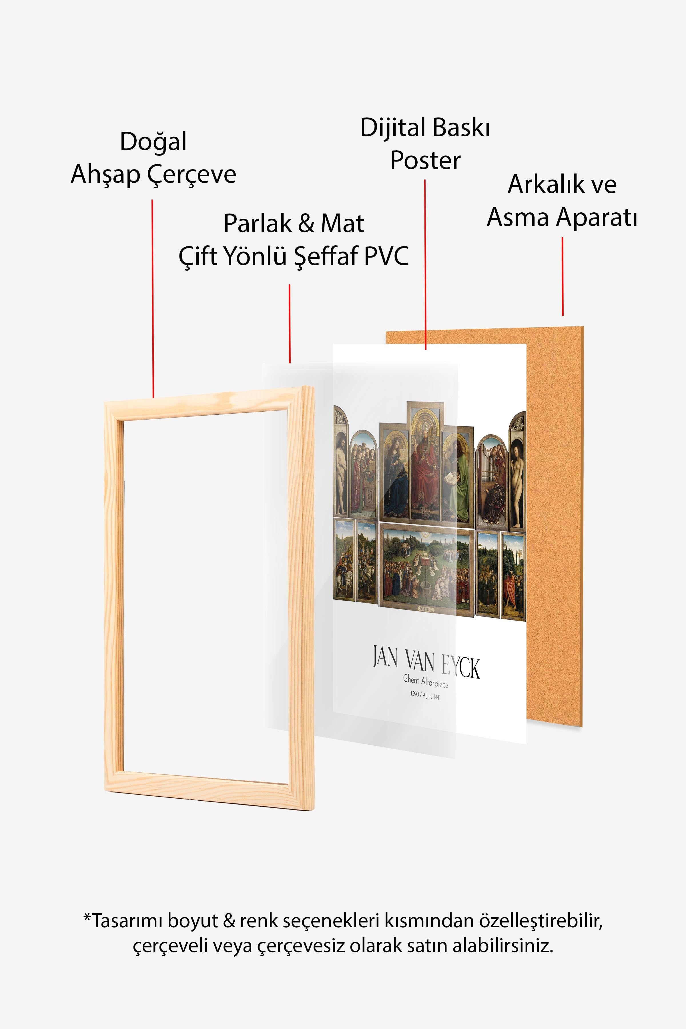Jan Van Eyck - Ghent Altarpiece, Ahşap Çerçeveli Tablo, Sanat Serisi NO:112132