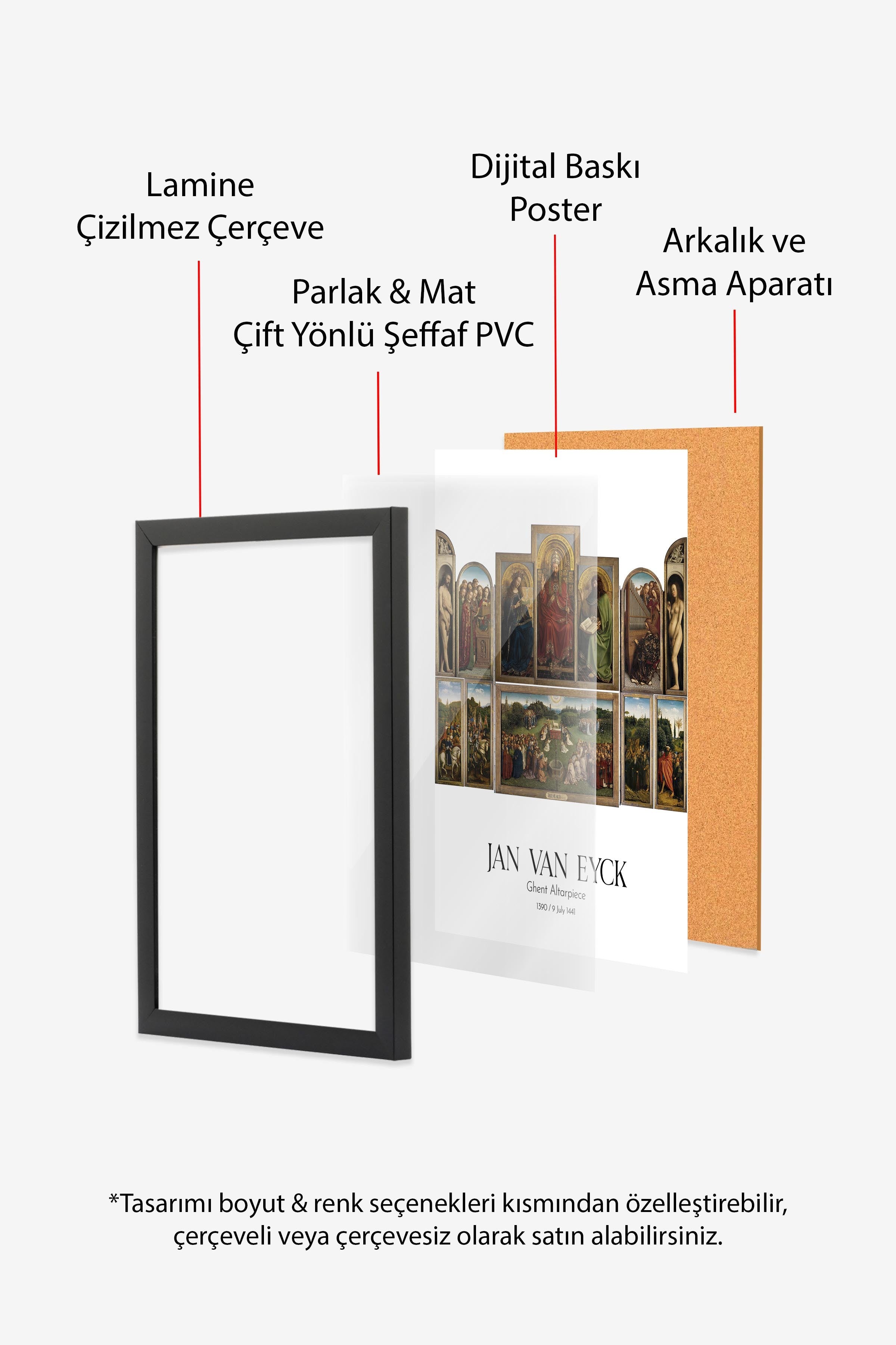 Jan Van Eyck - Ghent Altarpiece, Siyah Çerçeveli Tablo, Sanat Serisi NO:112132