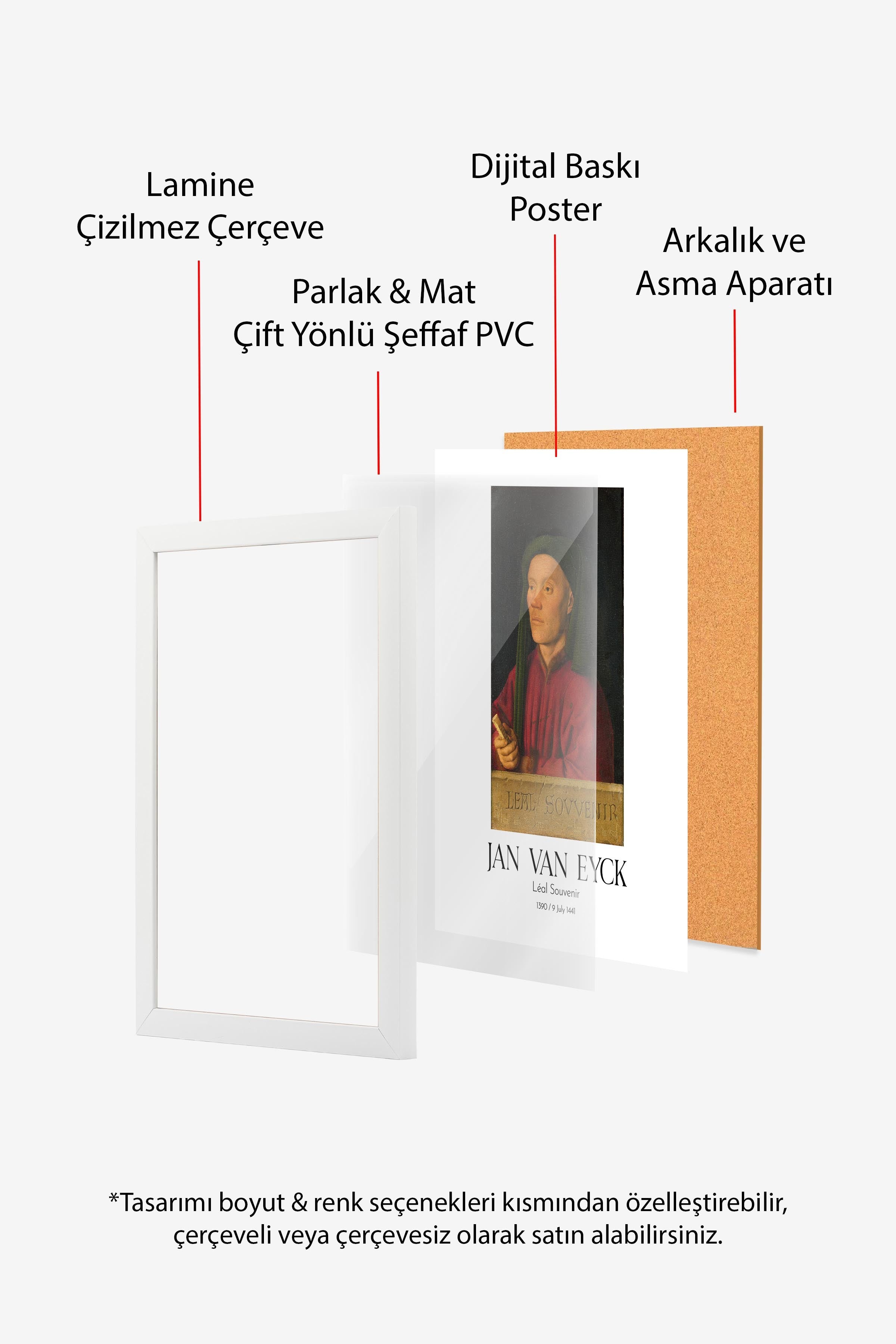 Jan Van Eyck - Léal Souvenir, Beyaz Çerçeveli Tablo, Sanat Serisi NO:112136