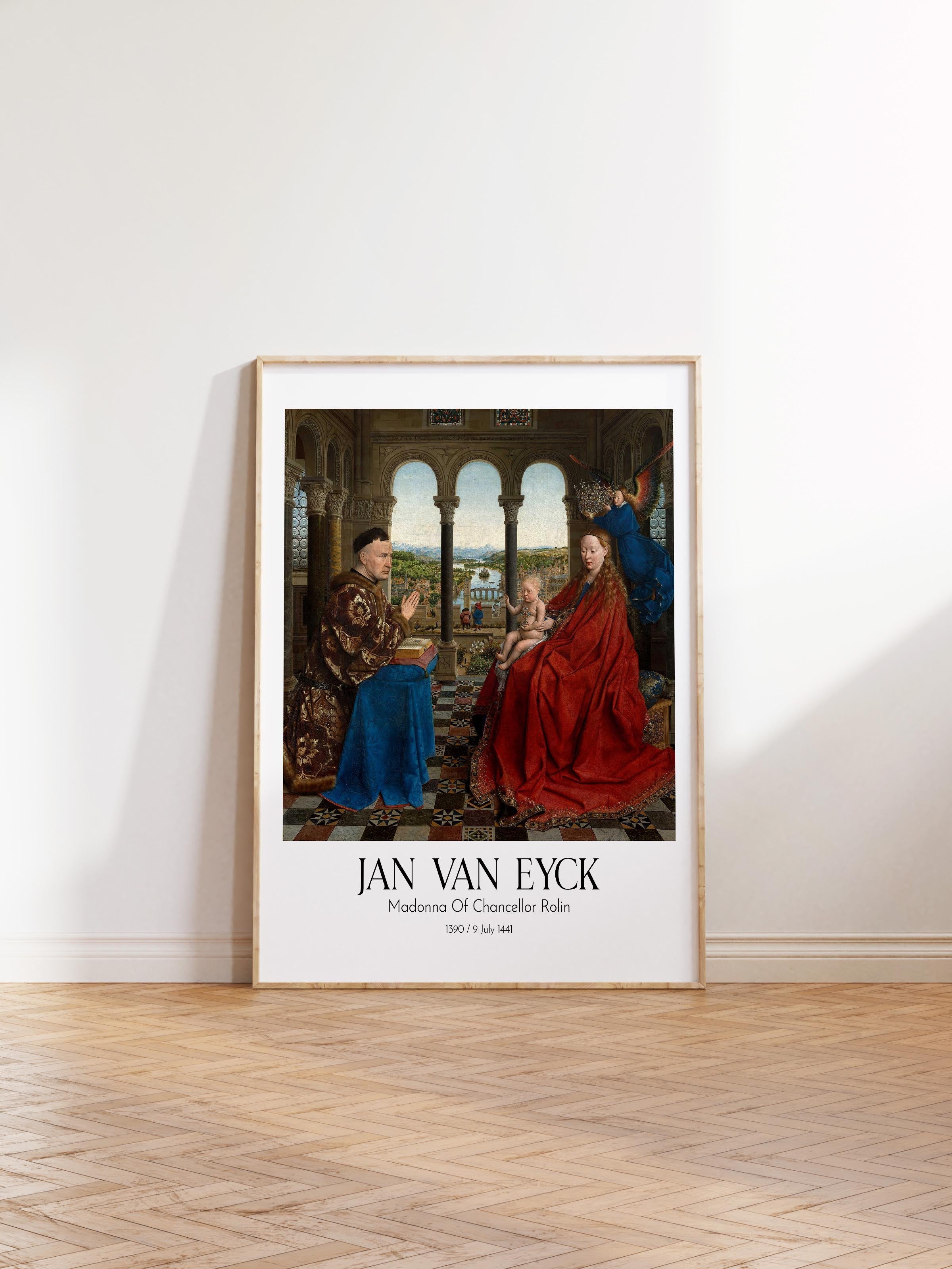 Jan Van Eyck - Madonna Of Chancellor Rolin, Ahşap Çerçeveli Tablo, Sanat Serisi NO:112127