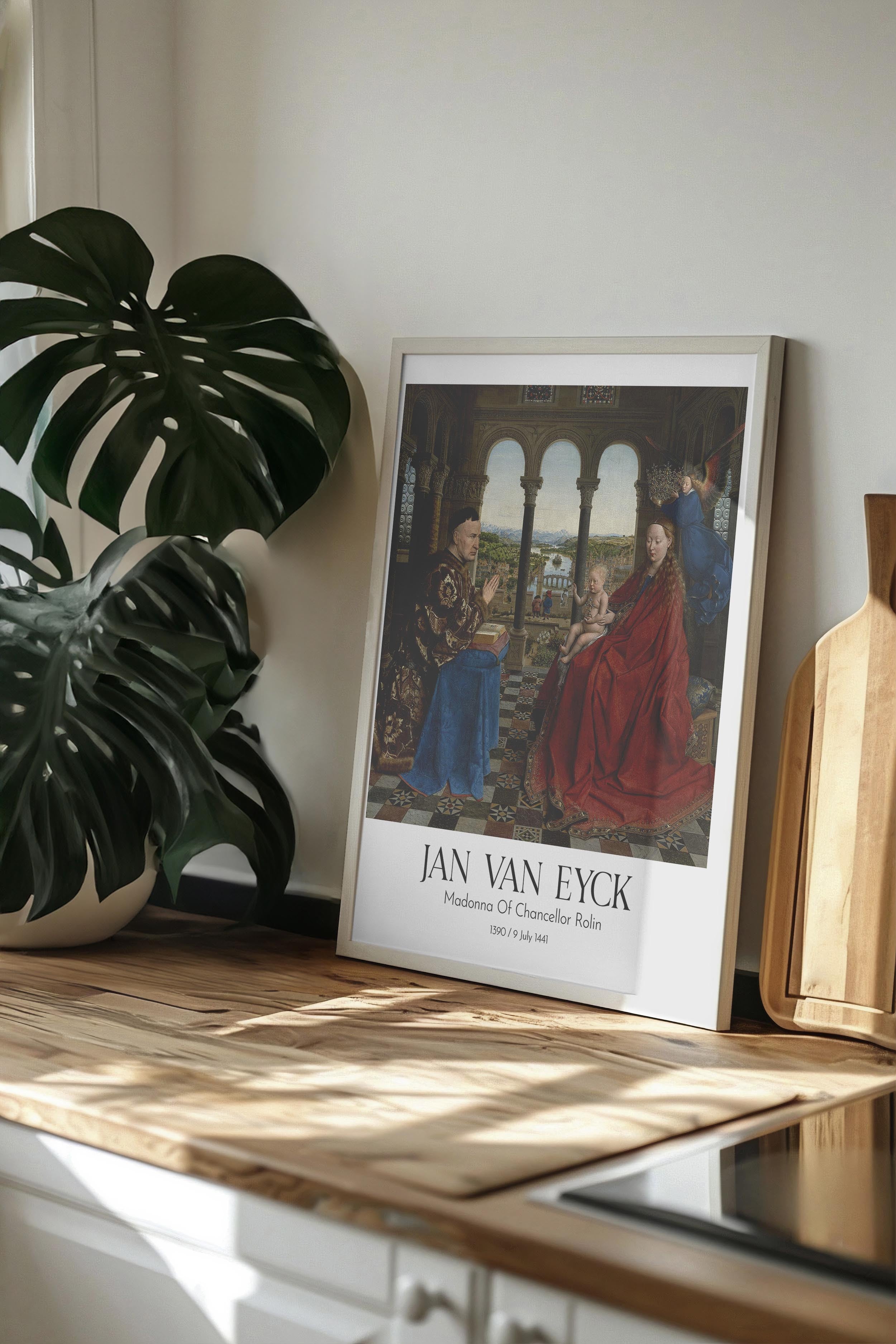Jan Van Eyck - Madonna Of Chancellor Rolin, Beyaz Çerçeveli Tablo, Sanat Serisi NO:112127
