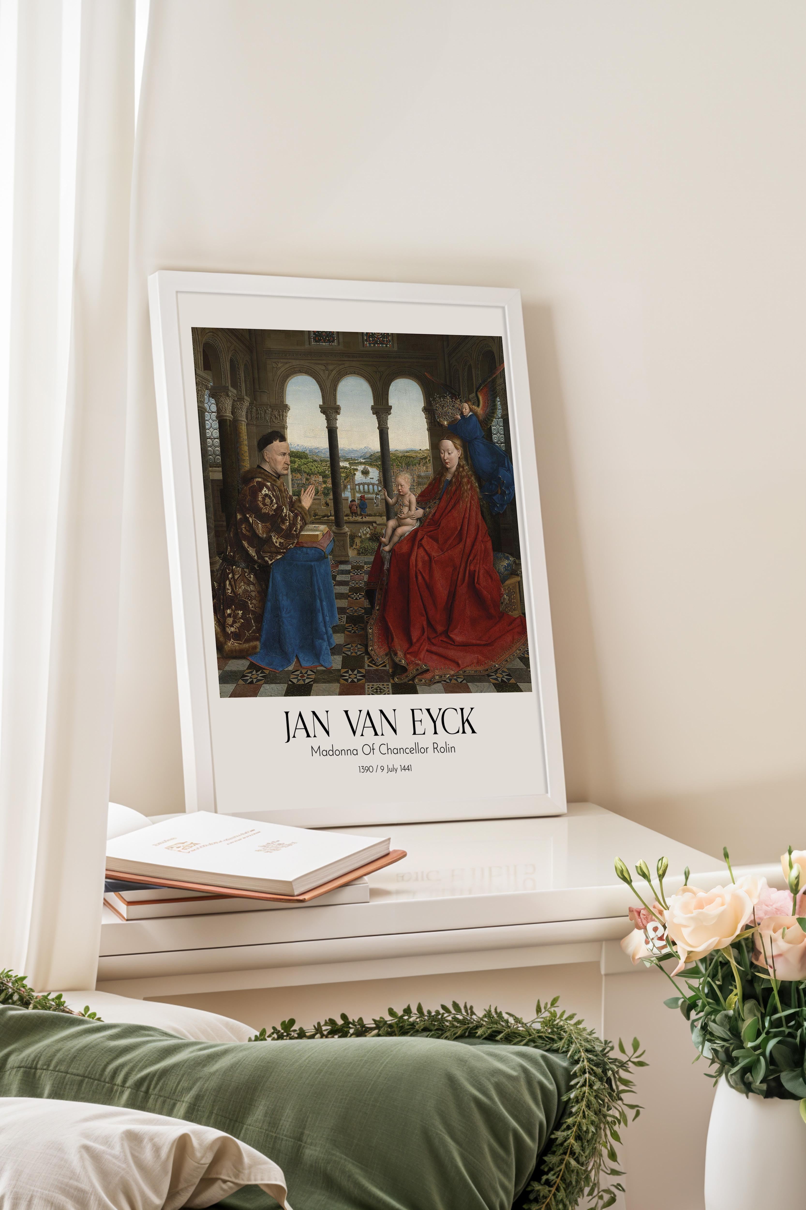 Jan Van Eyck - Madonna Of Chancellor Rolin, Beyaz Çerçeveli Tablo, Sanat Serisi NO:112127