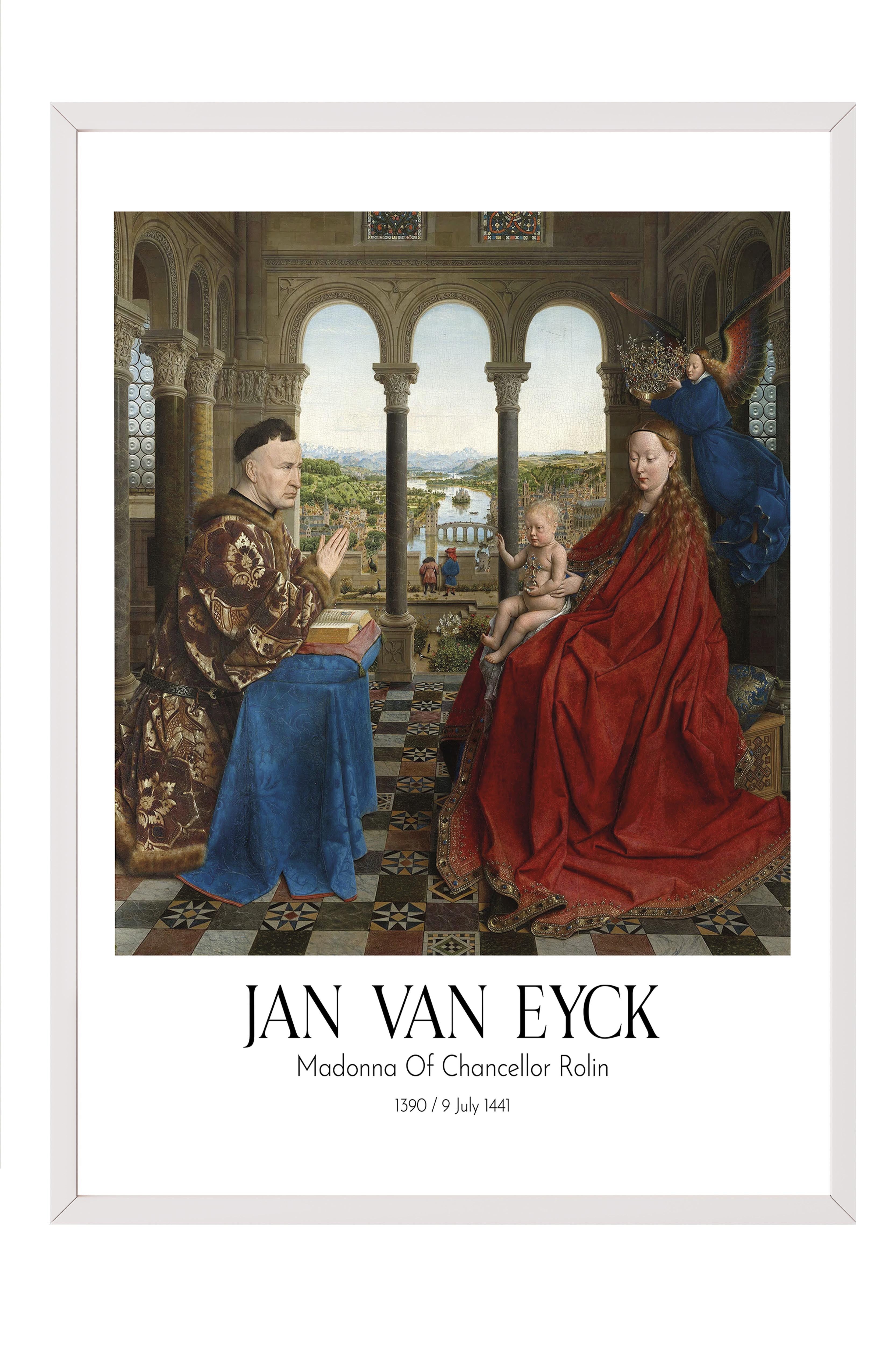 Jan Van Eyck - Madonna Of Chancellor Rolin, Beyaz Çerçeveli Tablo, Sanat Serisi NO:112127