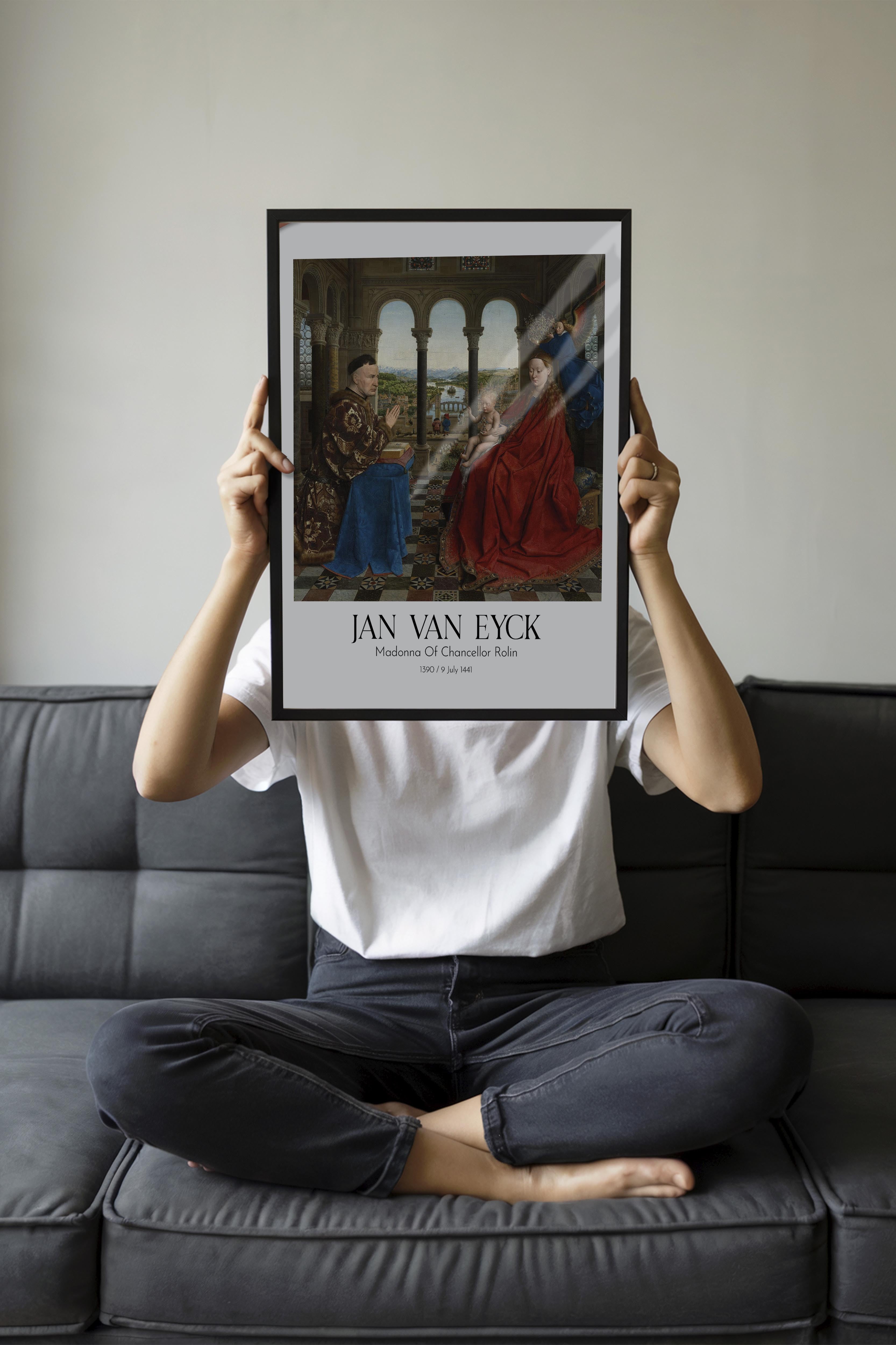Jan Van Eyck - Madonna Of Chancellor Rolin, Siyah Çerçeveli Tablo, Sanat Serisi NO:112127