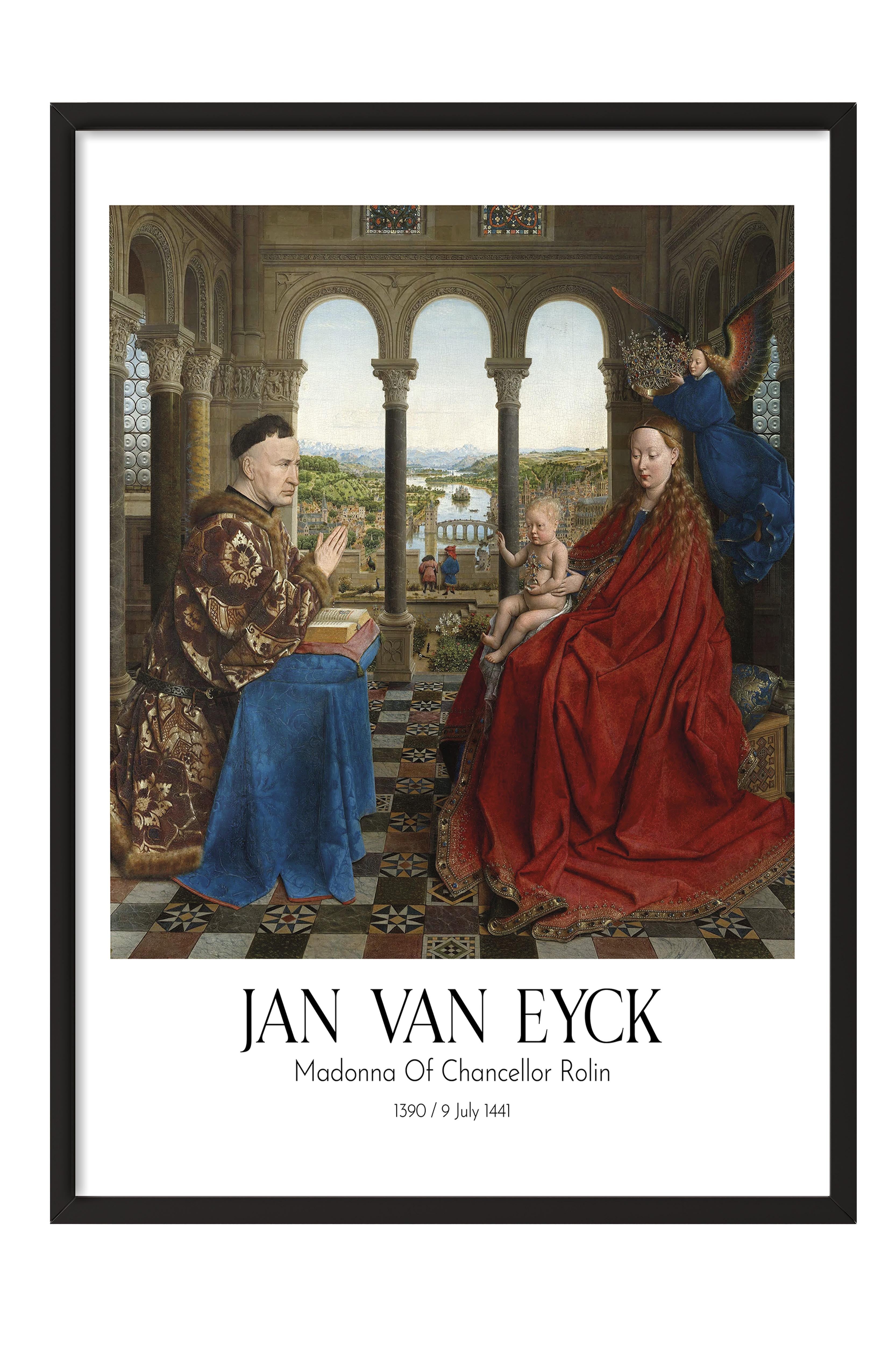 Jan Van Eyck - Madonna Of Chancellor Rolin, Siyah Çerçeveli Tablo, Sanat Serisi NO:112127