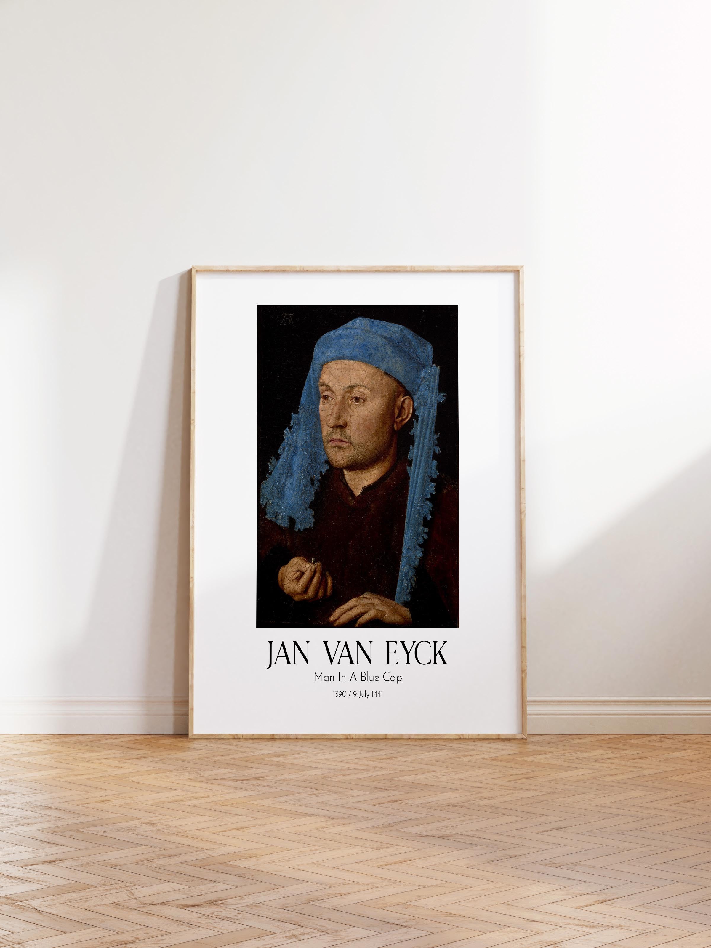 Jan Van Eyck - Man In A Blue Cap, Ahşap Çerçeveli Tablo, Sanat Serisi NO:112139
