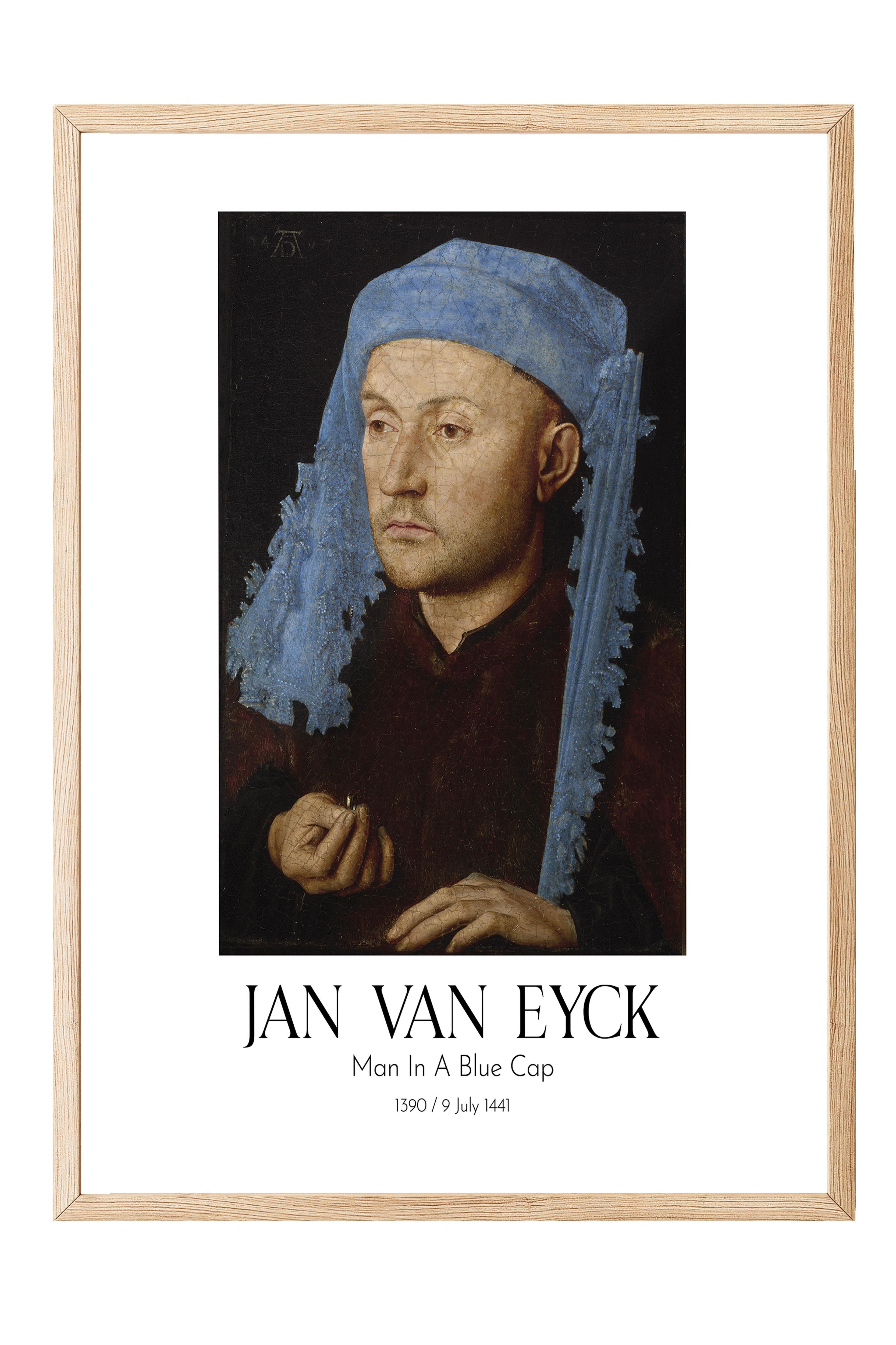 Jan Van Eyck - Man In A Blue Cap, Ahşap Çerçeveli Tablo, Sanat Serisi NO:112139