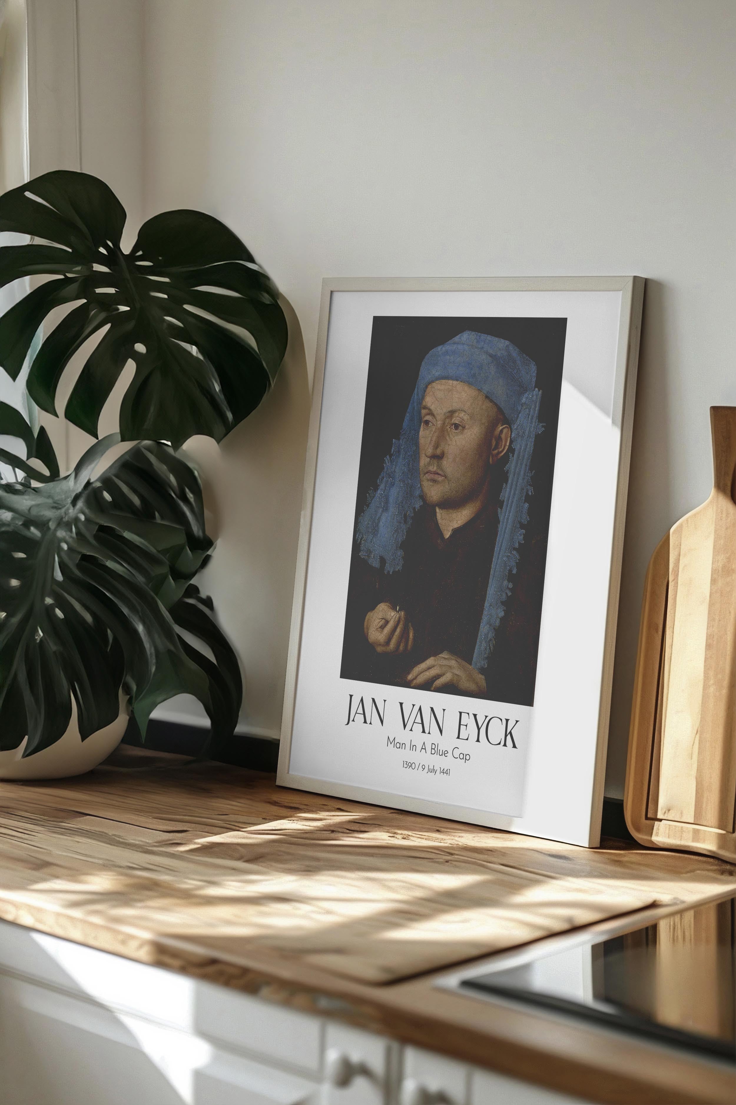Jan Van Eyck - Man In A Blue Cap, Beyaz Çerçeveli Tablo, Sanat Serisi NO:112139