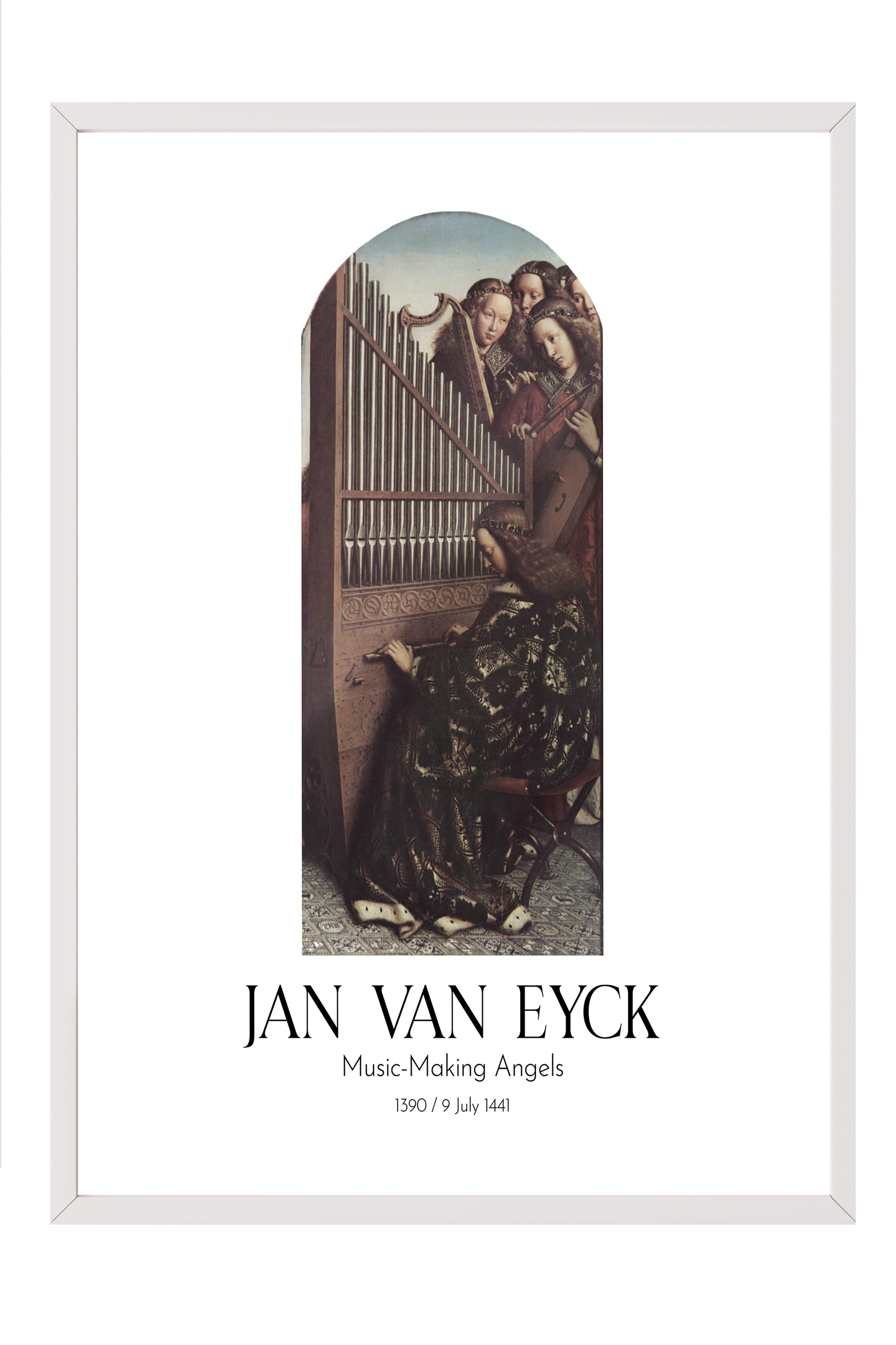 Jan Van Eyck - Music-Making Angels, Beyaz Çerçeveli Tablo, Sanat Serisi NO:112142