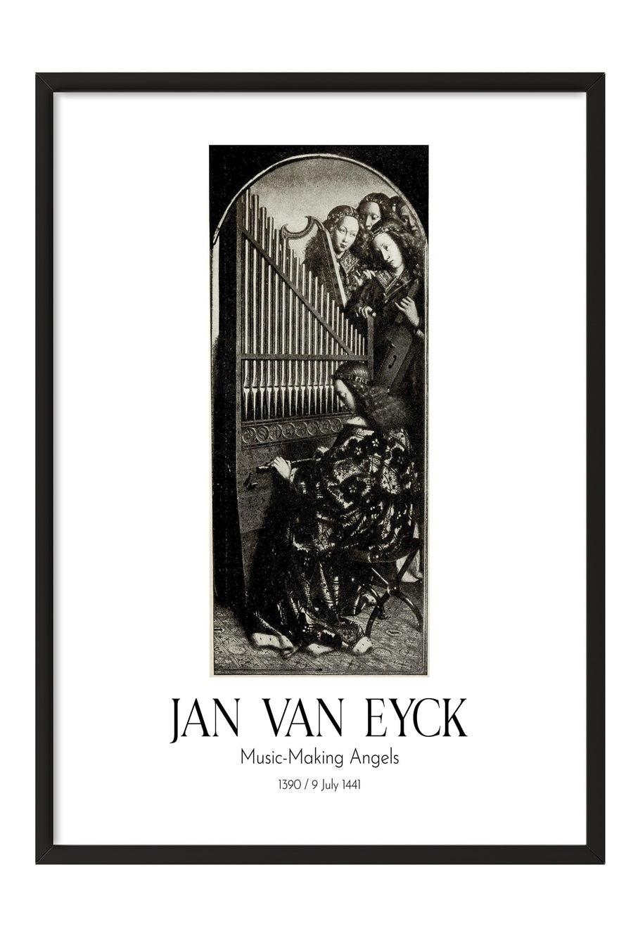 Jan Van Eyck - Music-Making Angels - Black, Siyah Çerçeveli Tablo, Sanat Serisi NO:112141