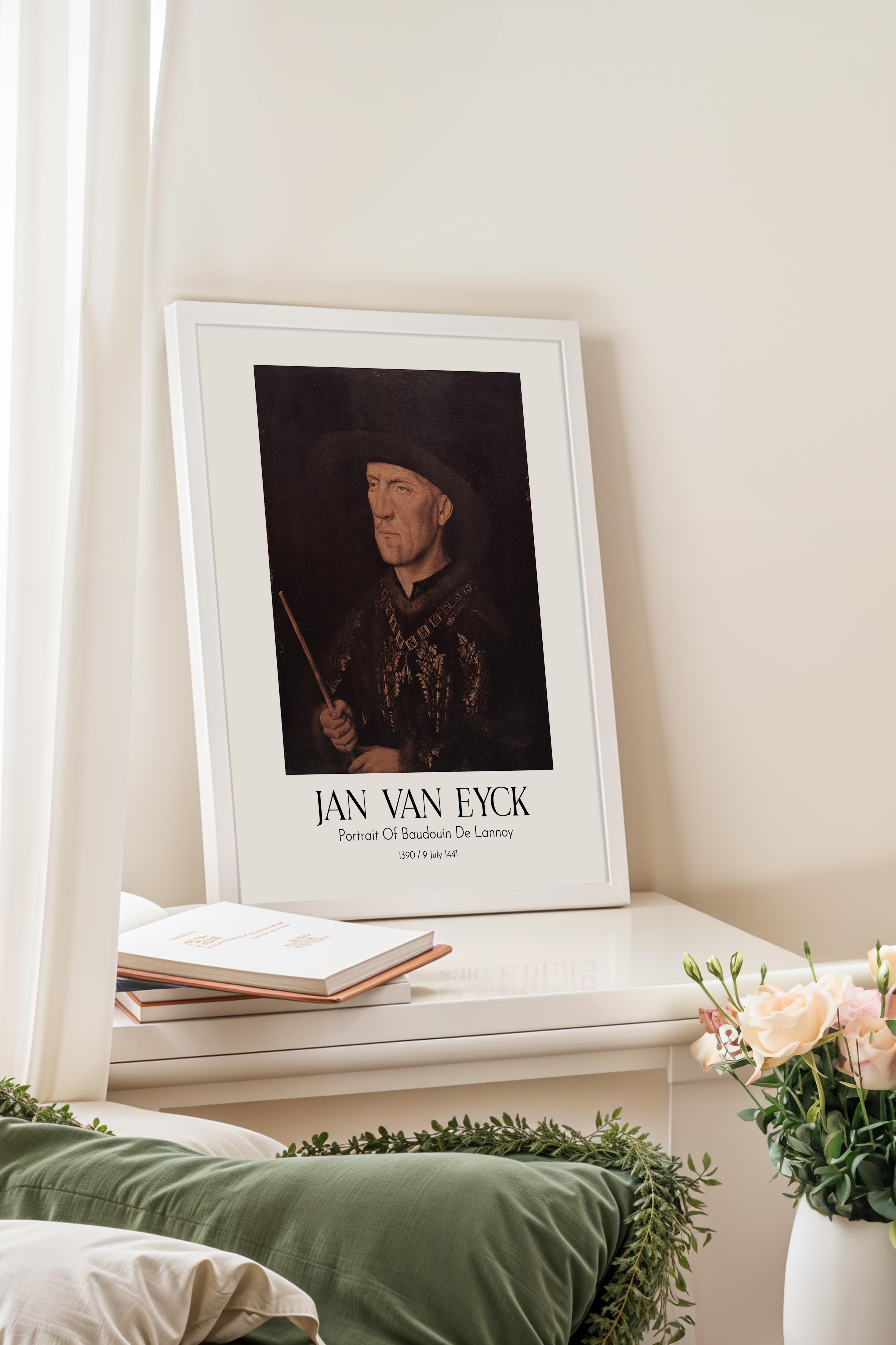Jan Van Eyck - Portrait Of Baudouin De Lannoy, Beyaz Çerçeveli Tablo, Sanat Serisi NO:112143