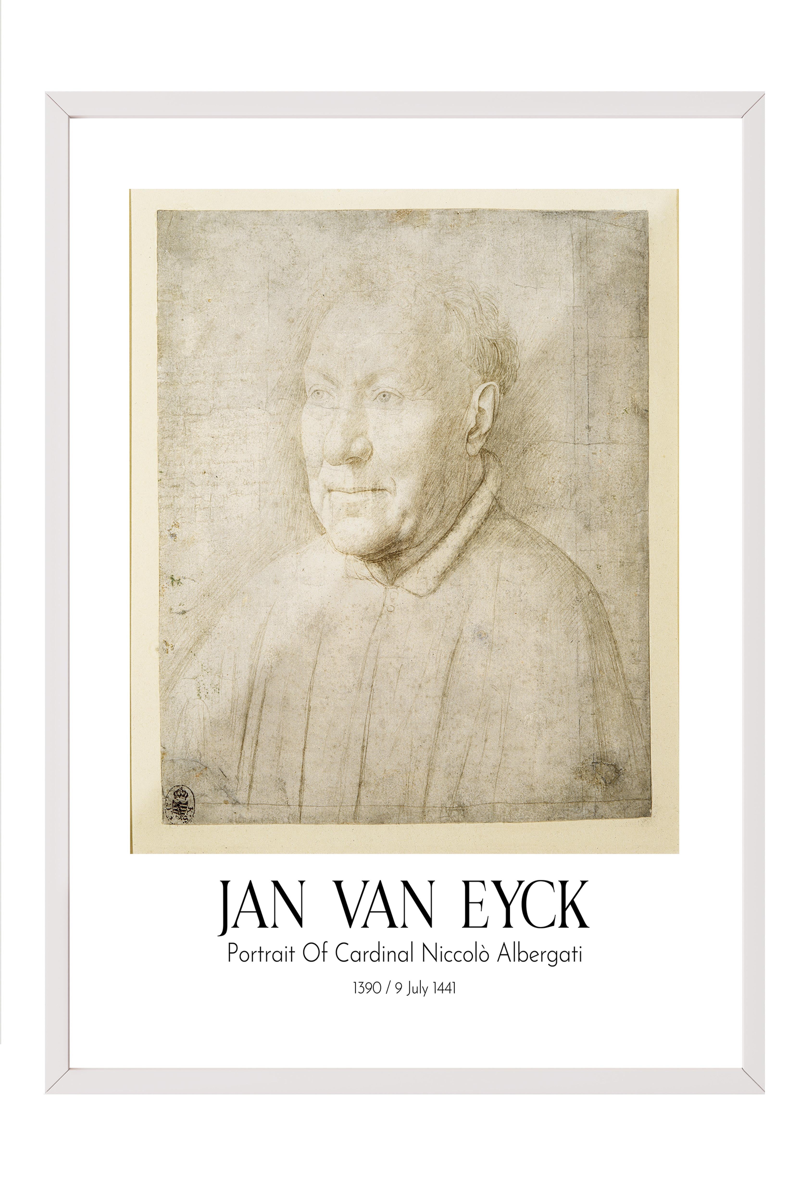 Jan Van Eyck - Portrait Of Cardinal Niccolò Albergati, Beyaz Çerçeveli Tablo, Sanat Serisi NO:112144