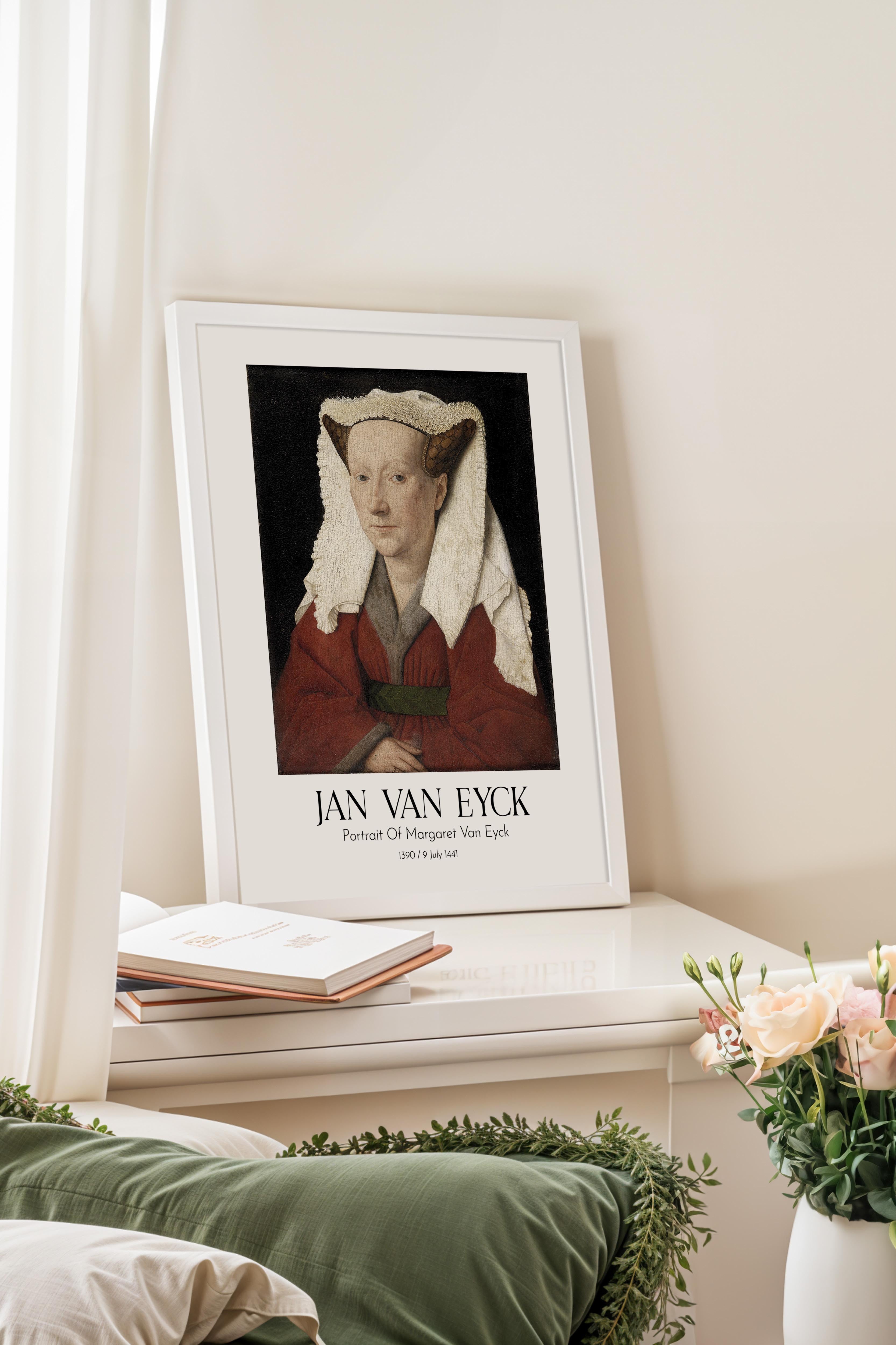 Jan Van Eyck - Portrait Of Margaret Van Eyck, Beyaz Çerçeveli Tablo, Sanat Serisi NO:112146