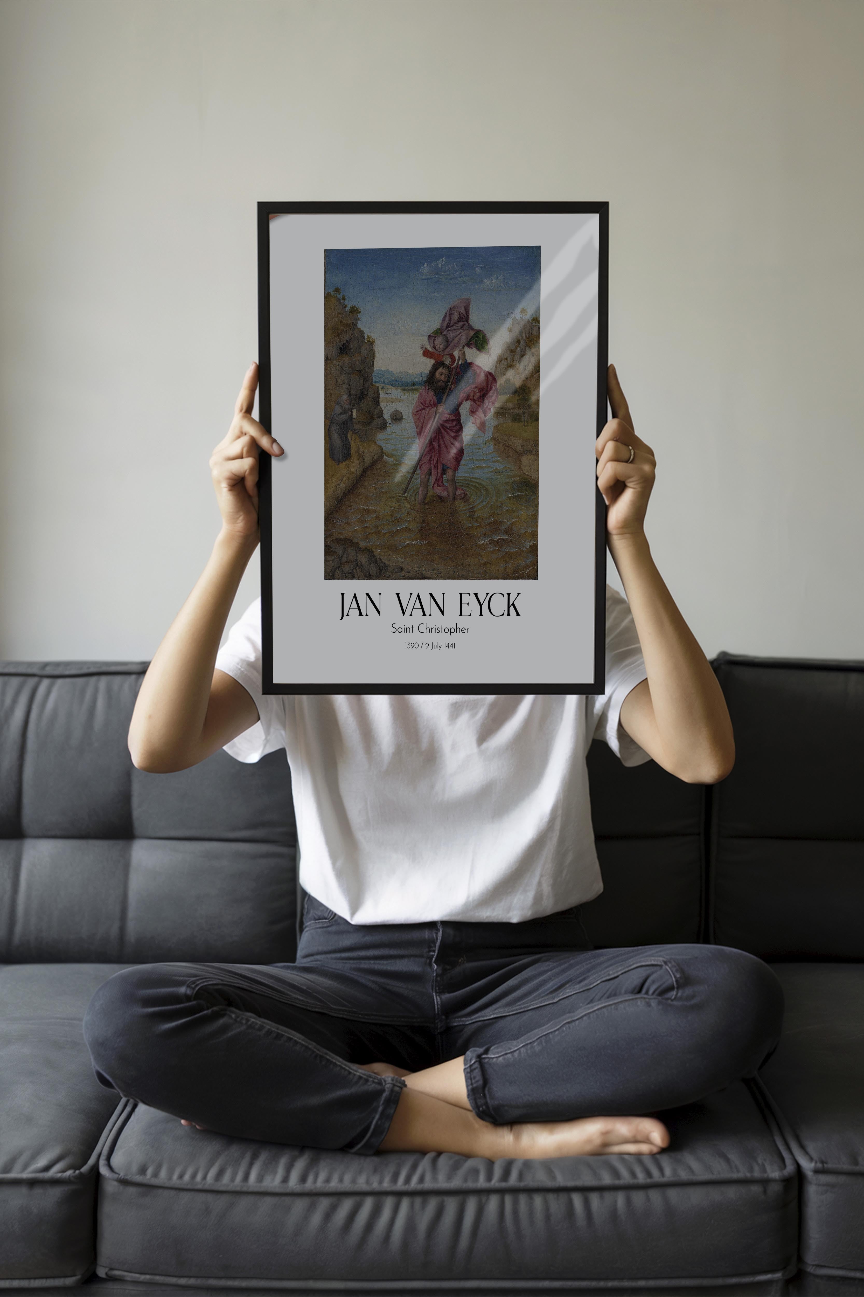 Jan Van Eyck - Saint Christopher, Siyah Çerçeveli Tablo, Sanat Serisi NO:112148