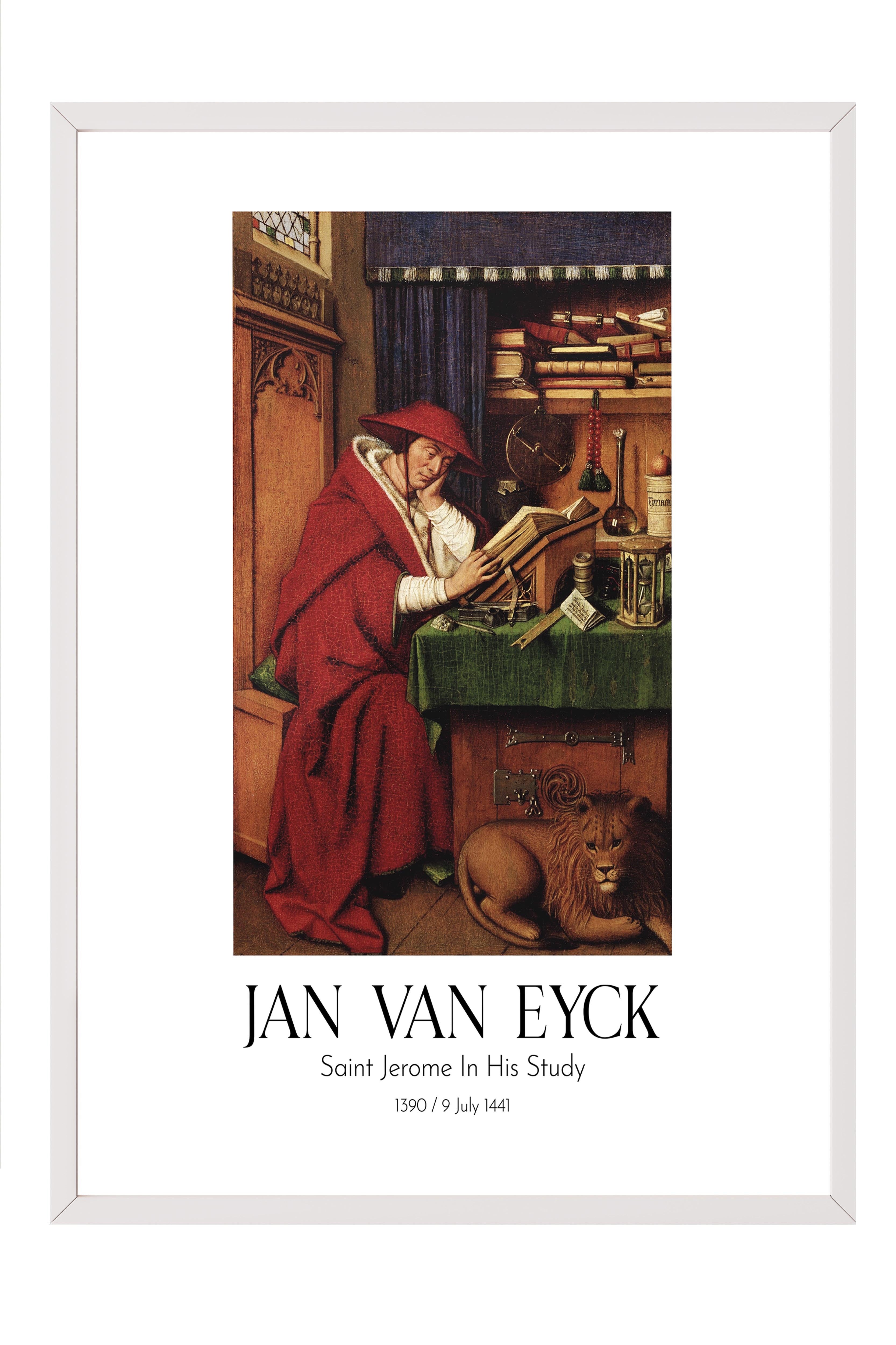 Jan Van Eyck - Saint Jerome In His Study, Beyaz Çerçeveli Tablo, Sanat Serisi NO:112150