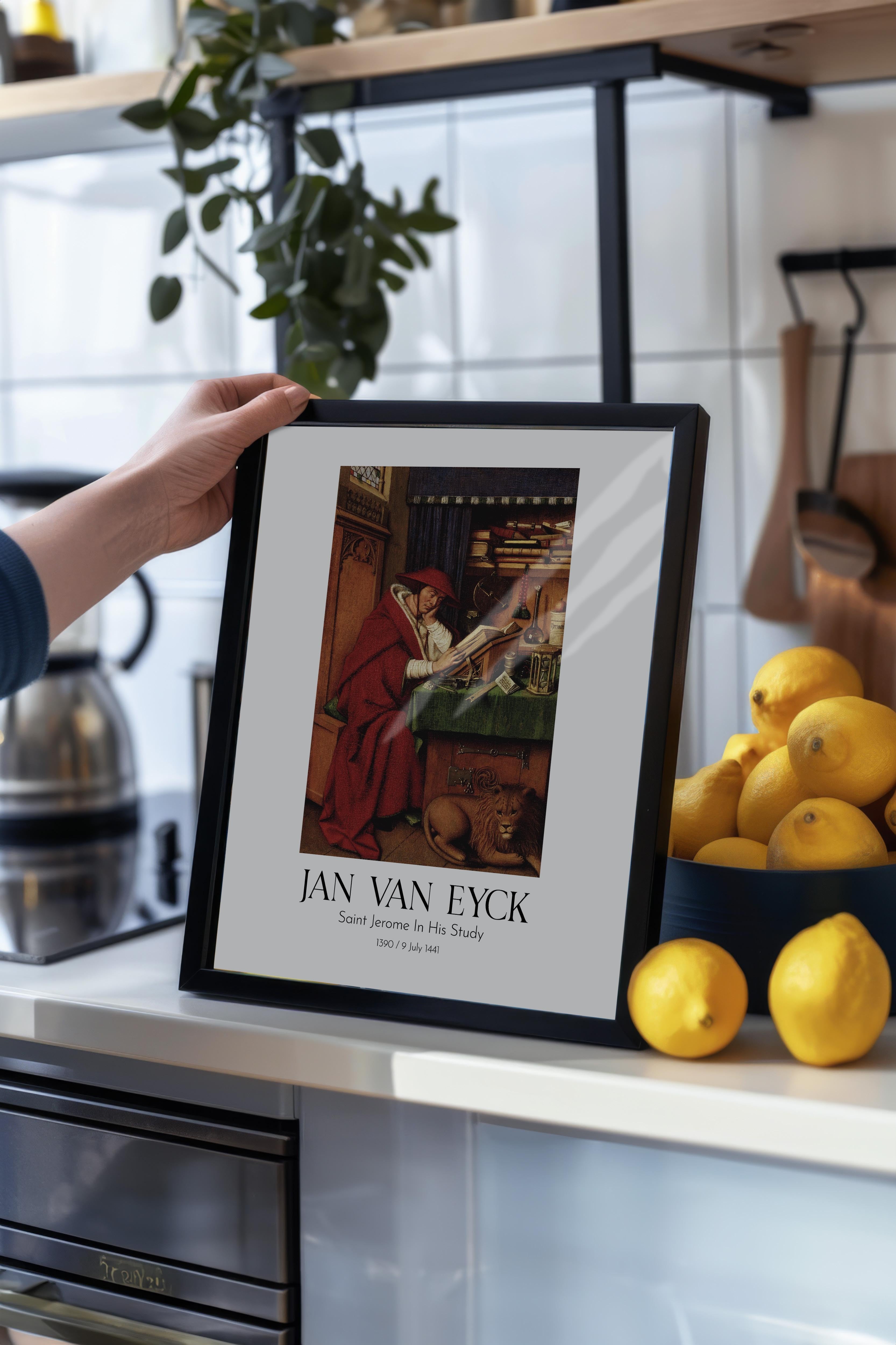 Jan Van Eyck - Saint Jerome In His Study, Siyah Çerçeveli Tablo, Sanat Serisi NO:112150