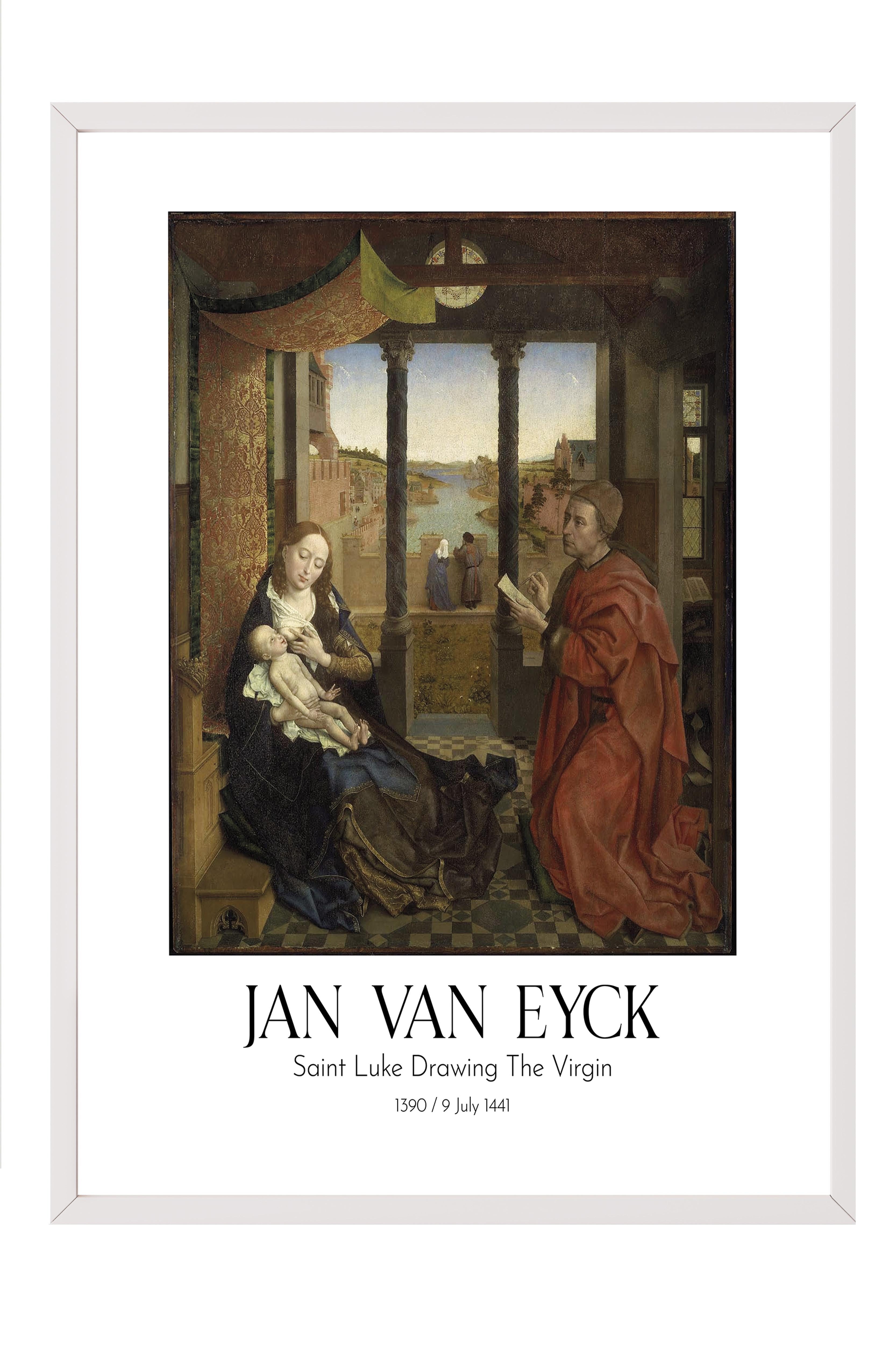 Jan Van Eyck - Saint Luke Drawing The Virgin, Beyaz Çerçeveli Tablo, Sanat Serisi NO:112151