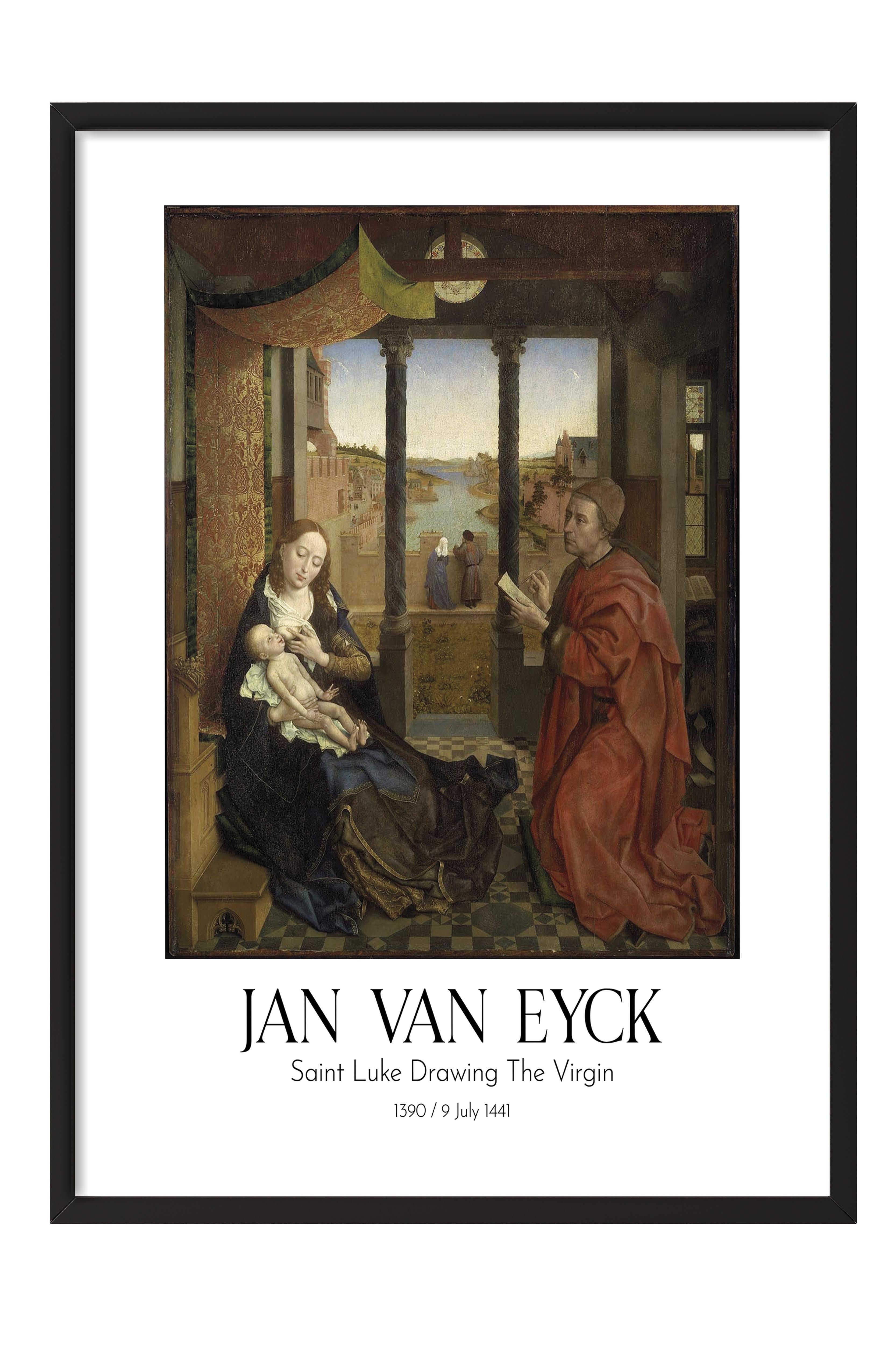 Jan Van Eyck - Saint Luke Drawing The Virgin, Siyah Çerçeveli Tablo, Sanat Serisi NO:112151
