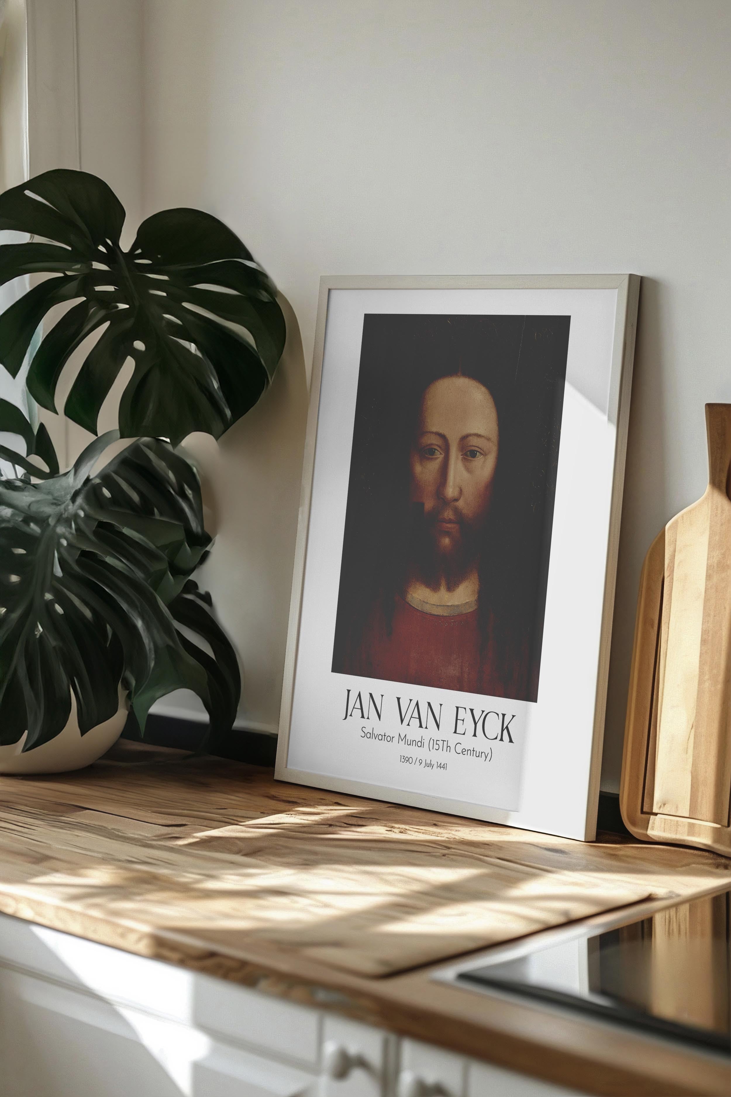 Jan Van Eyck - Salvator Mundi (15Th Century), Beyaz Çerçeveli Tablo, Sanat Serisi NO:112152