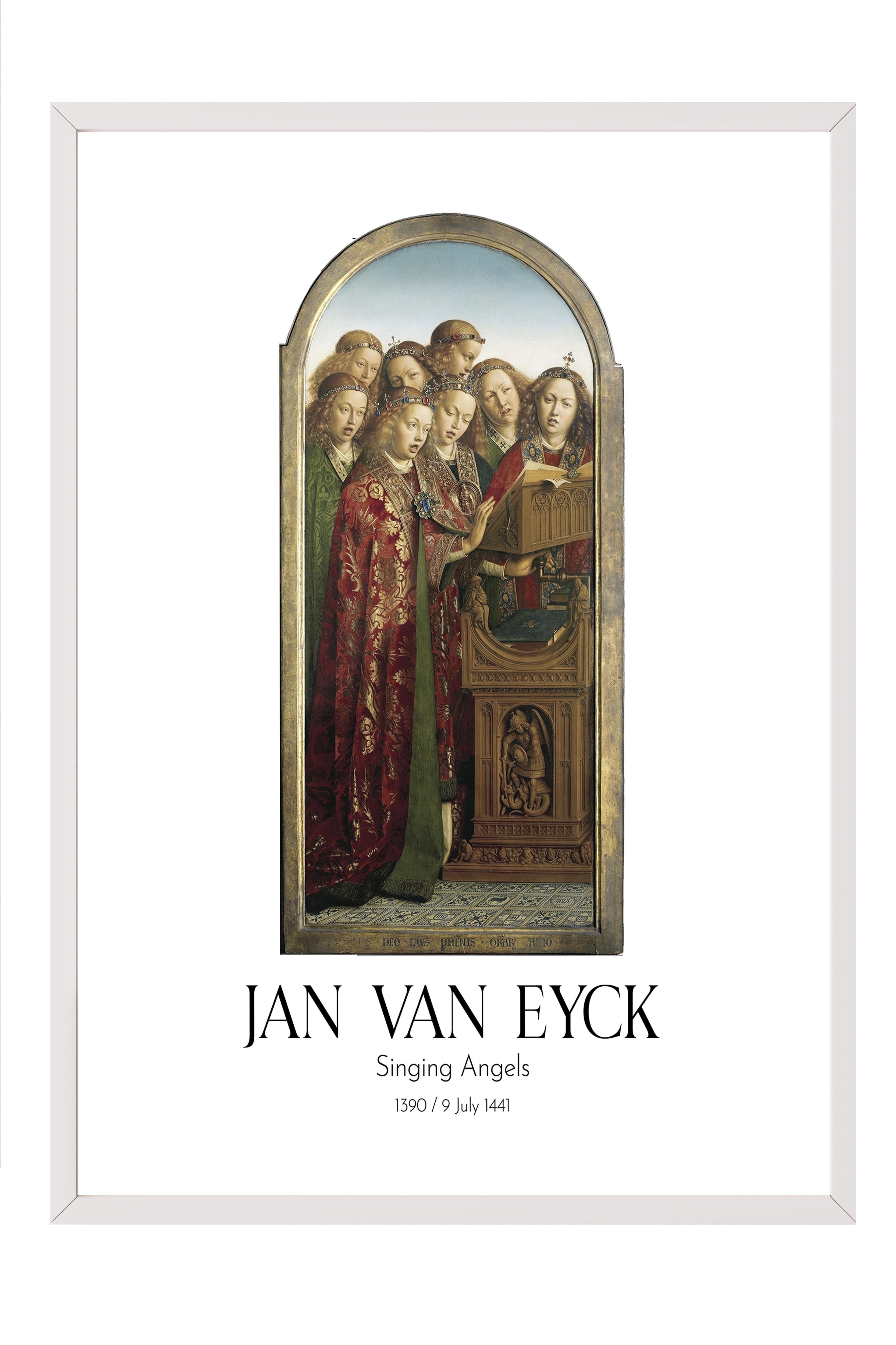 Jan Van Eyck - Singing Angels, Beyaz Çerçeveli Tablo, Sanat Serisi NO:112153