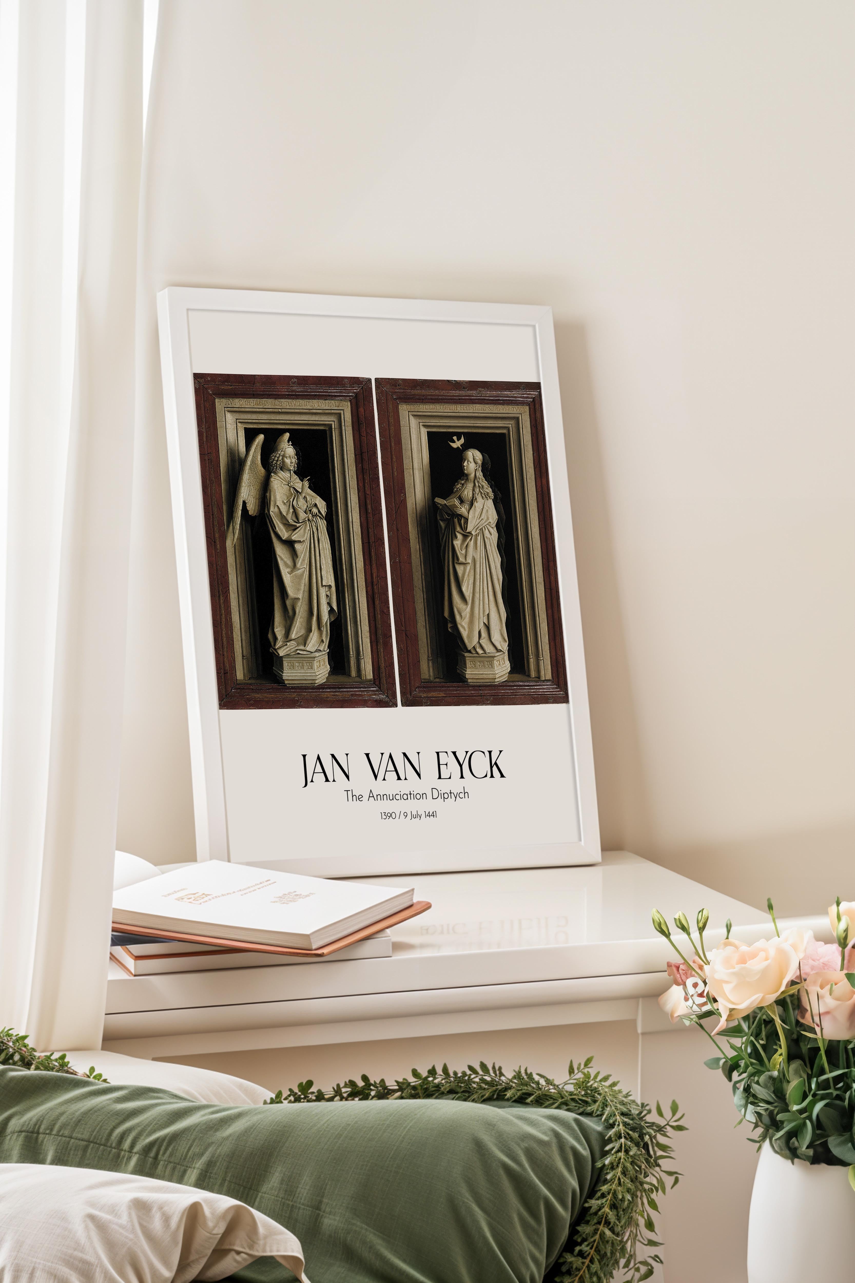 Jan Van Eyck - The Annuciation Diptych, Beyaz Çerçeveli Tablo, Sanat Serisi NO:112154