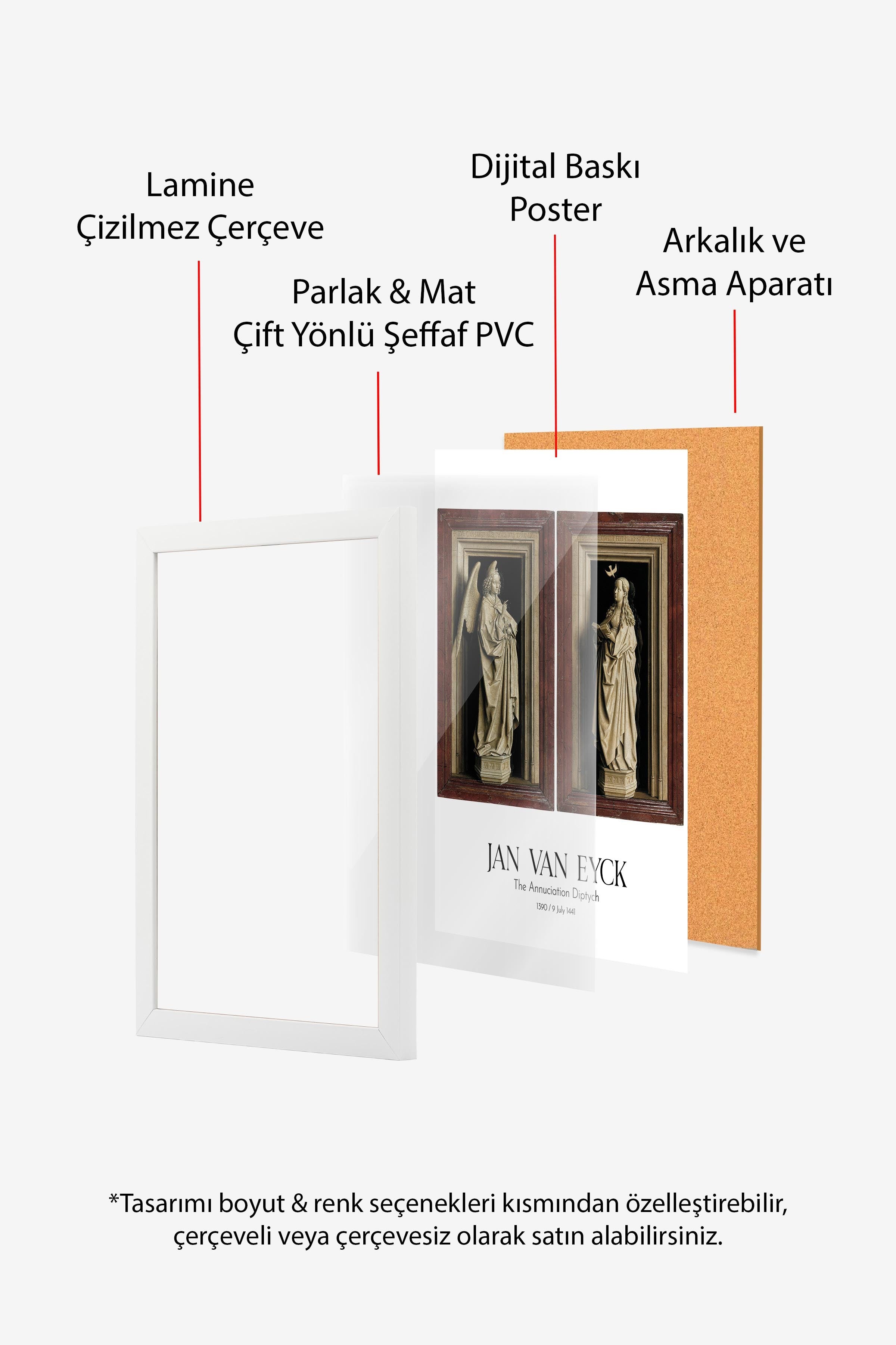 Jan Van Eyck - The Annuciation Diptych, Beyaz Çerçeveli Tablo, Sanat Serisi NO:112154
