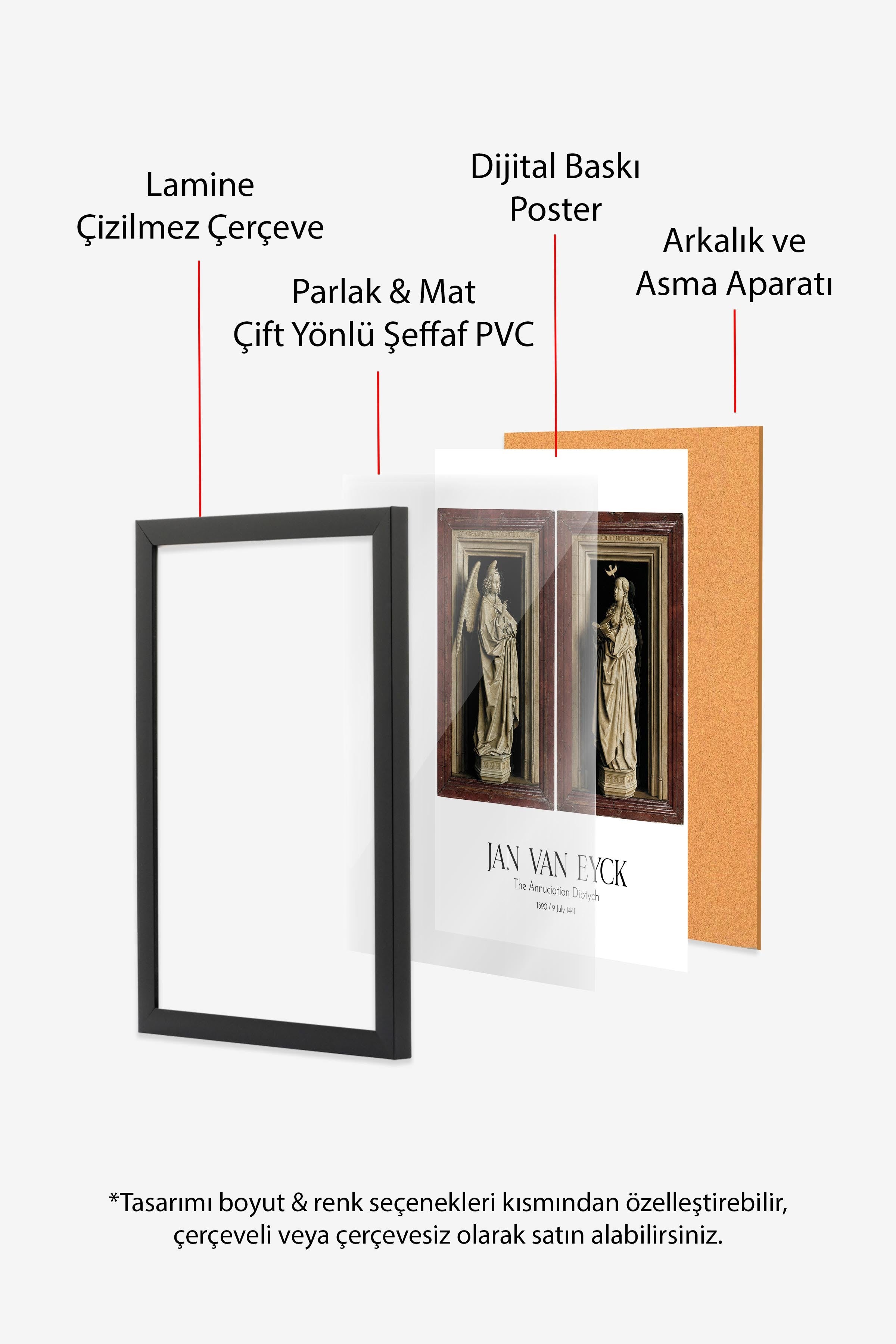 Jan Van Eyck - The Annuciation Diptych, Siyah Çerçeveli Tablo, Sanat Serisi NO:112154