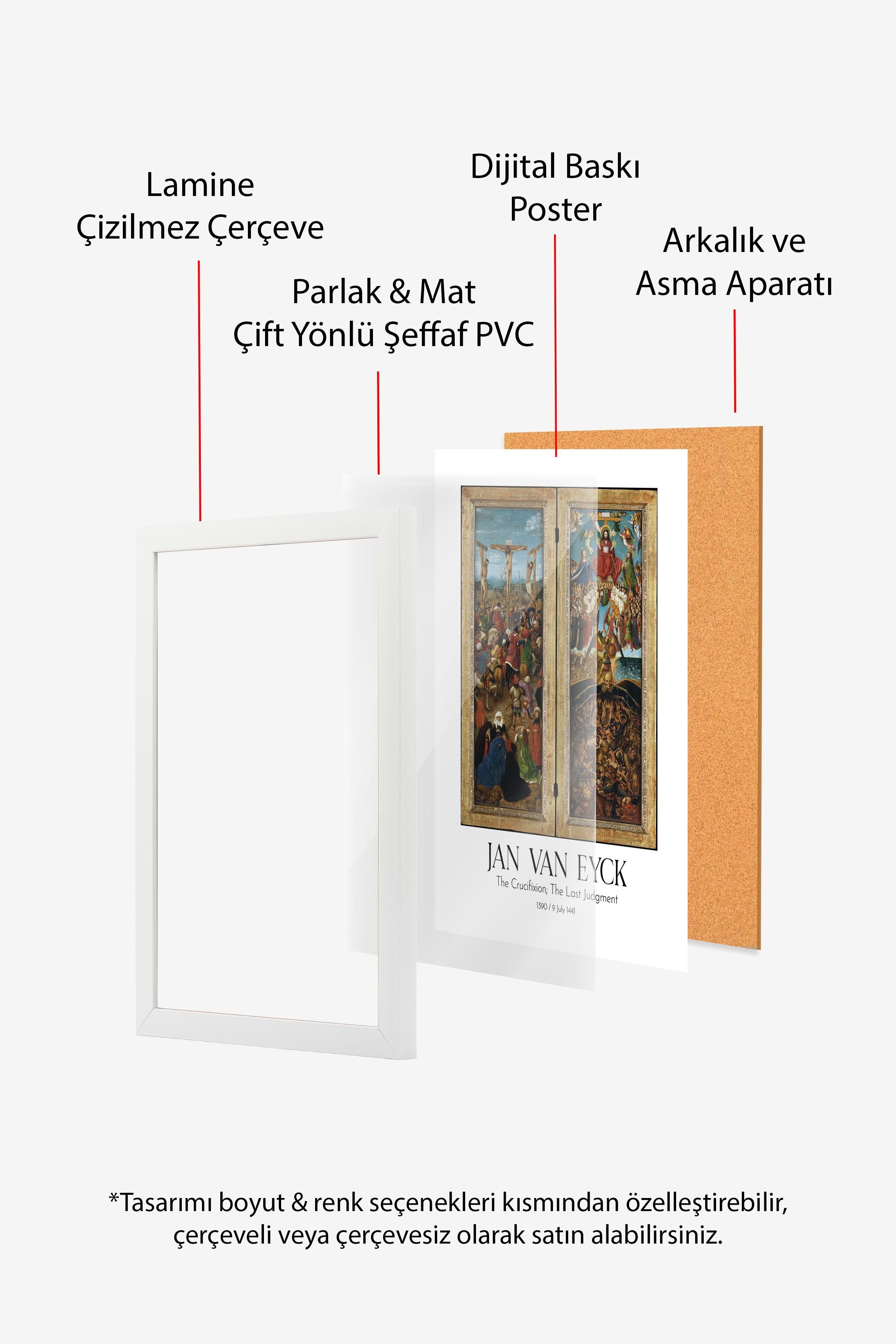 Jan Van Eyck - The Crucifixion; The Last Judgment, Beyaz Çerçeveli Tablo, Sanat Serisi NO:112157