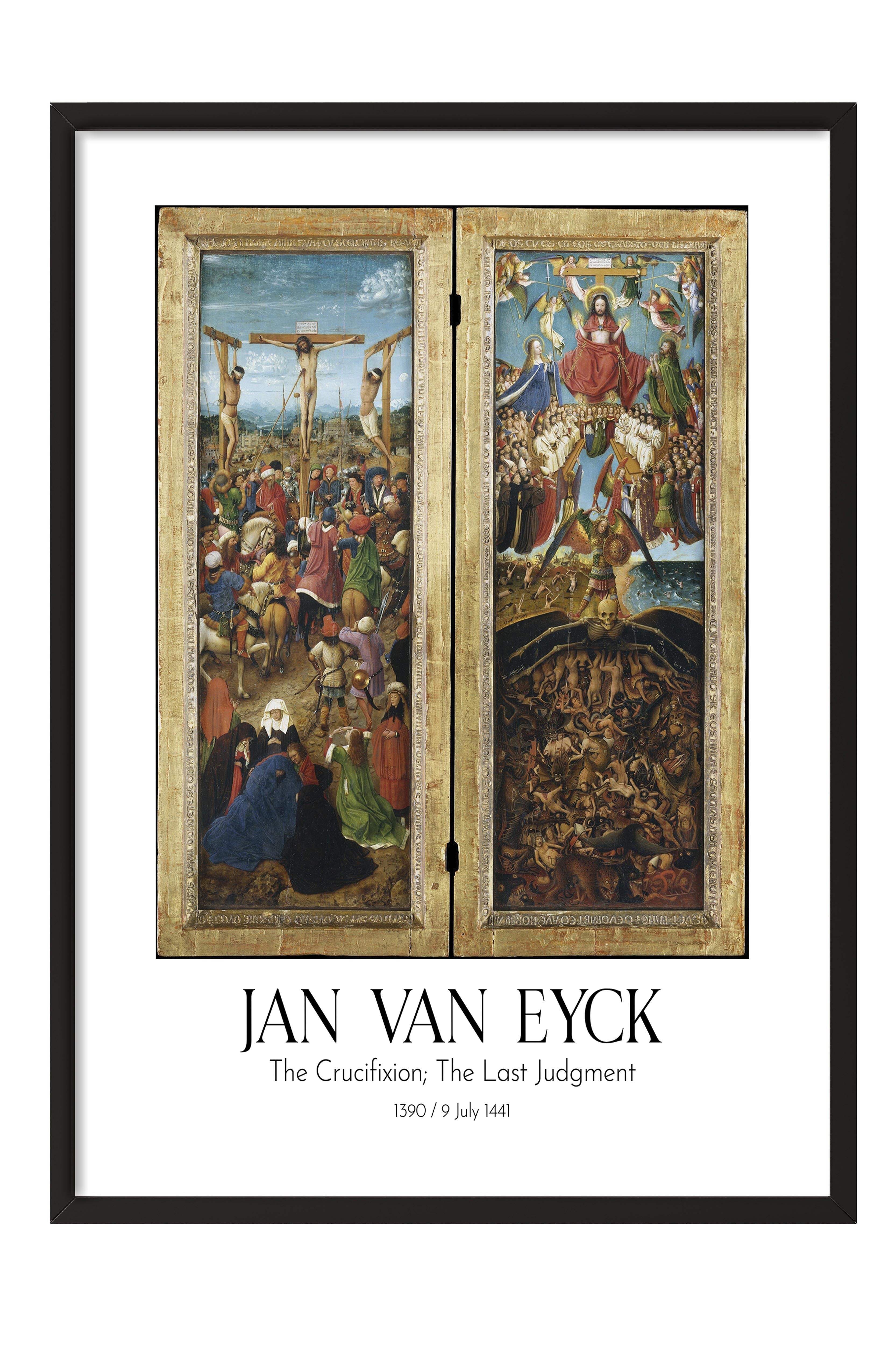 Jan Van Eyck - The Crucifixion; The Last Judgment, Siyah Çerçeveli Tablo, Sanat Serisi NO:112157