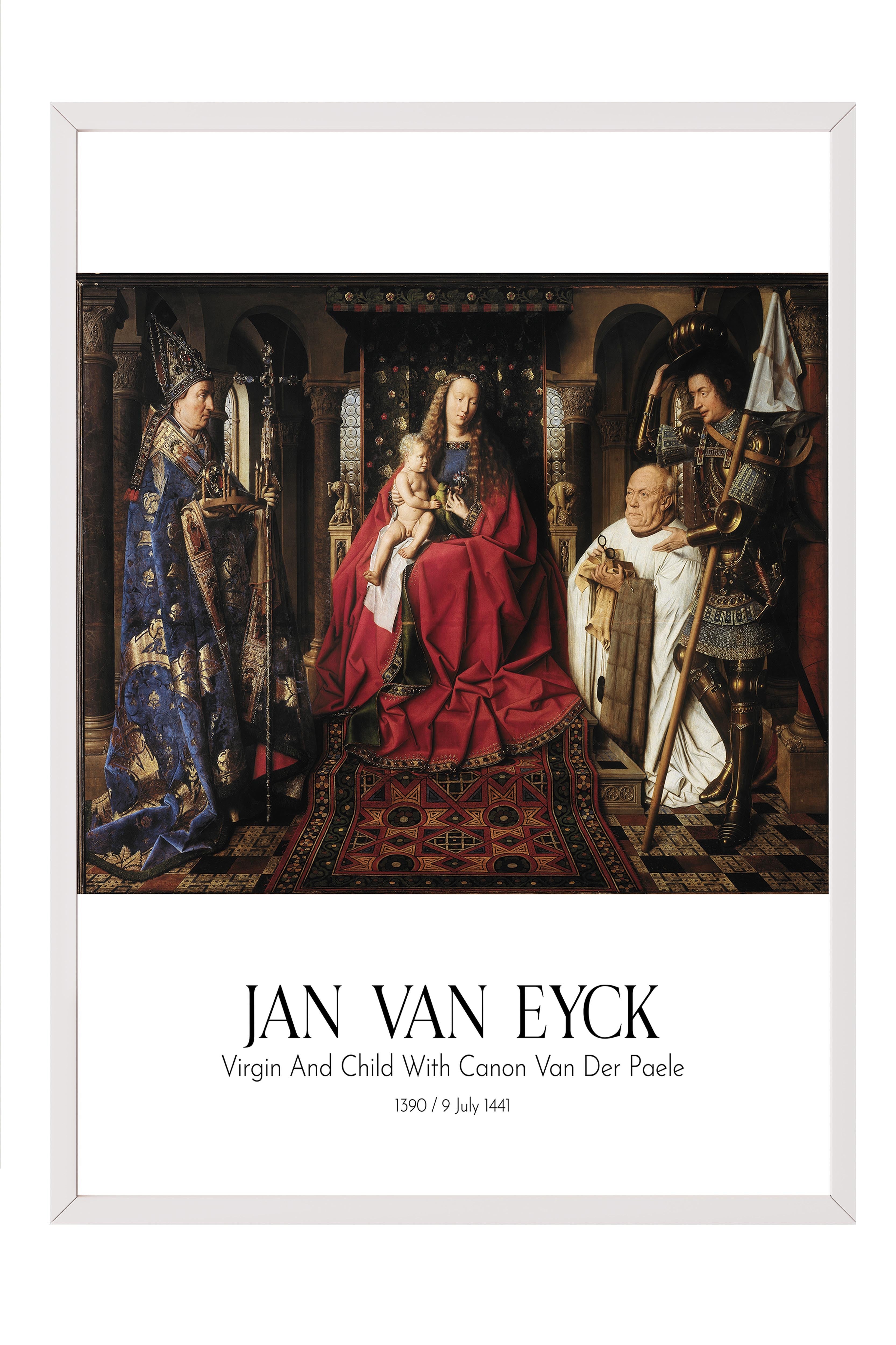 Jan Van Eyck - Virgin And Child With Canon Van Der Paele, Beyaz Çerçeveli Tablo, Sanat Serisi NO:112161
