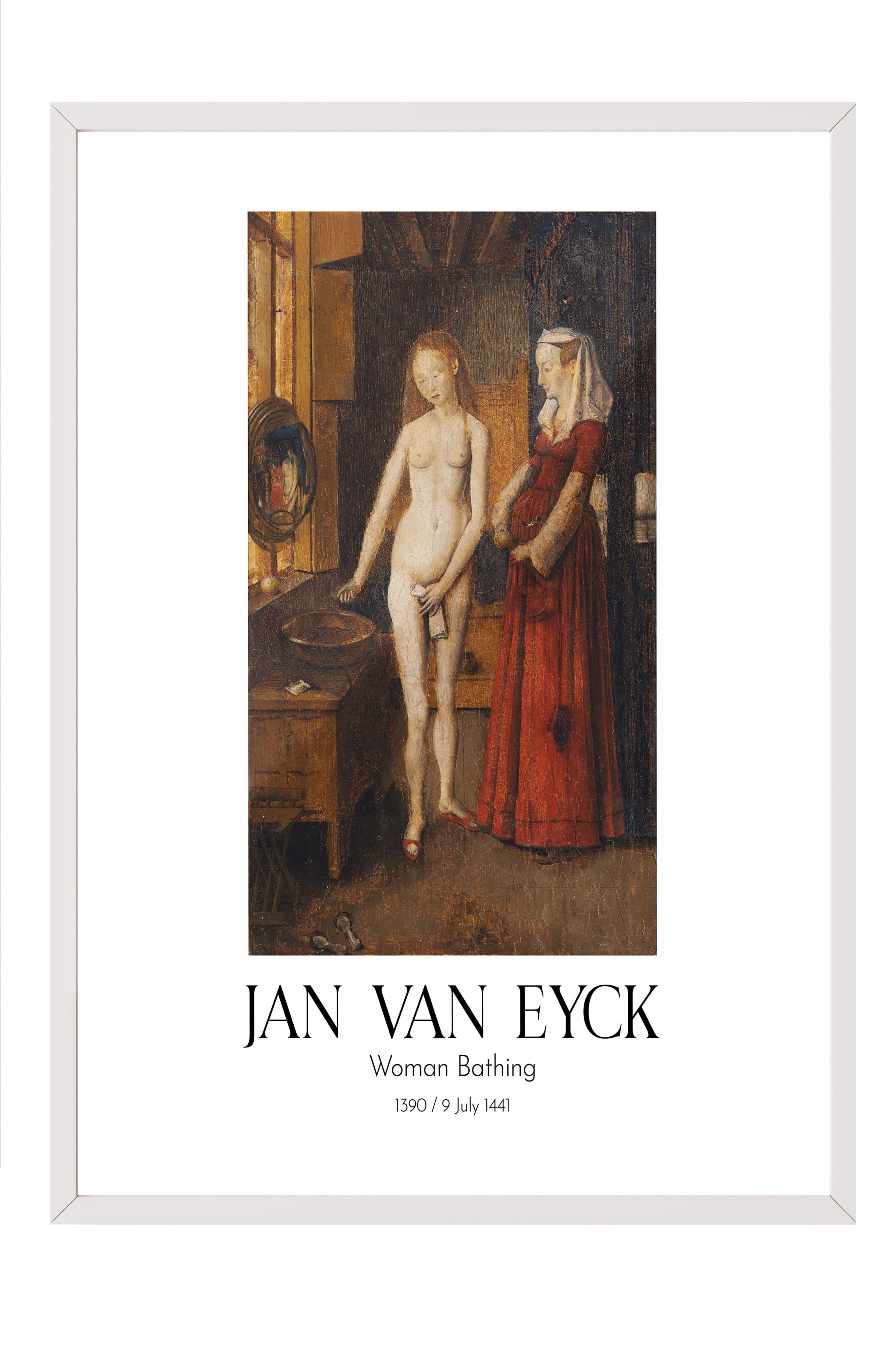 Jan Van Eyck - Woman Bathing, Beyaz Çerçeveli Tablo, Sanat Serisi NO:112163
