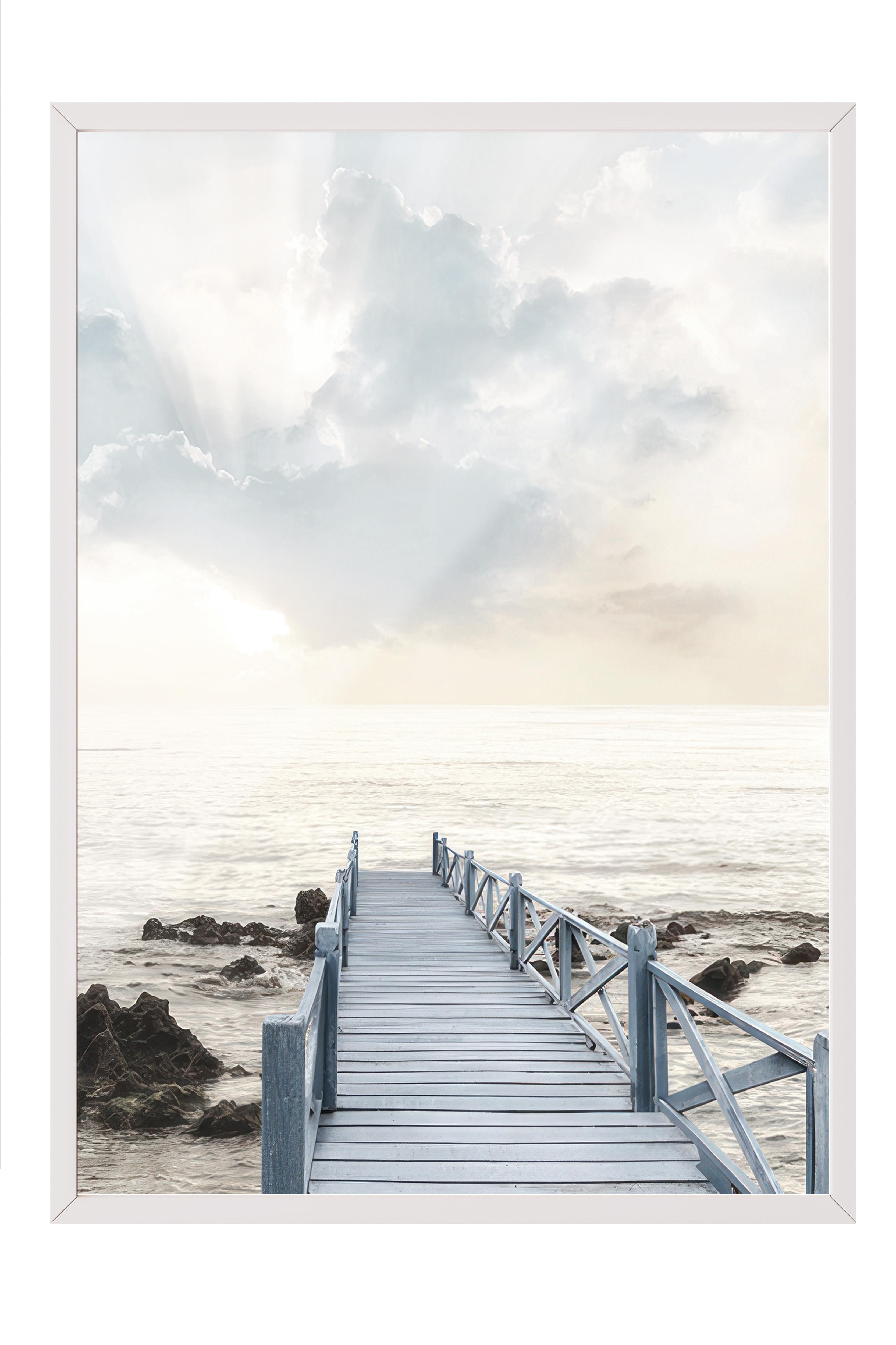 Jetty at Sunrise Çerçeveli Tablo, Beyaz Çerçeve ve Poster, Duvar Tablosu Comfort Serisi NO:108435