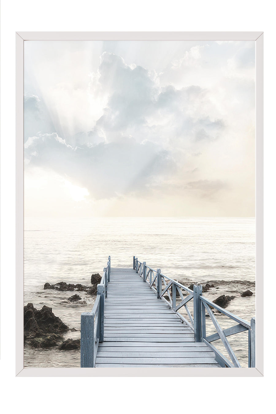 Jetty at Sunrise Çerçeveli Tablo, Beyaz Çerçeve ve Poster, Duvar Tablosu Comfort Serisi NO:108435