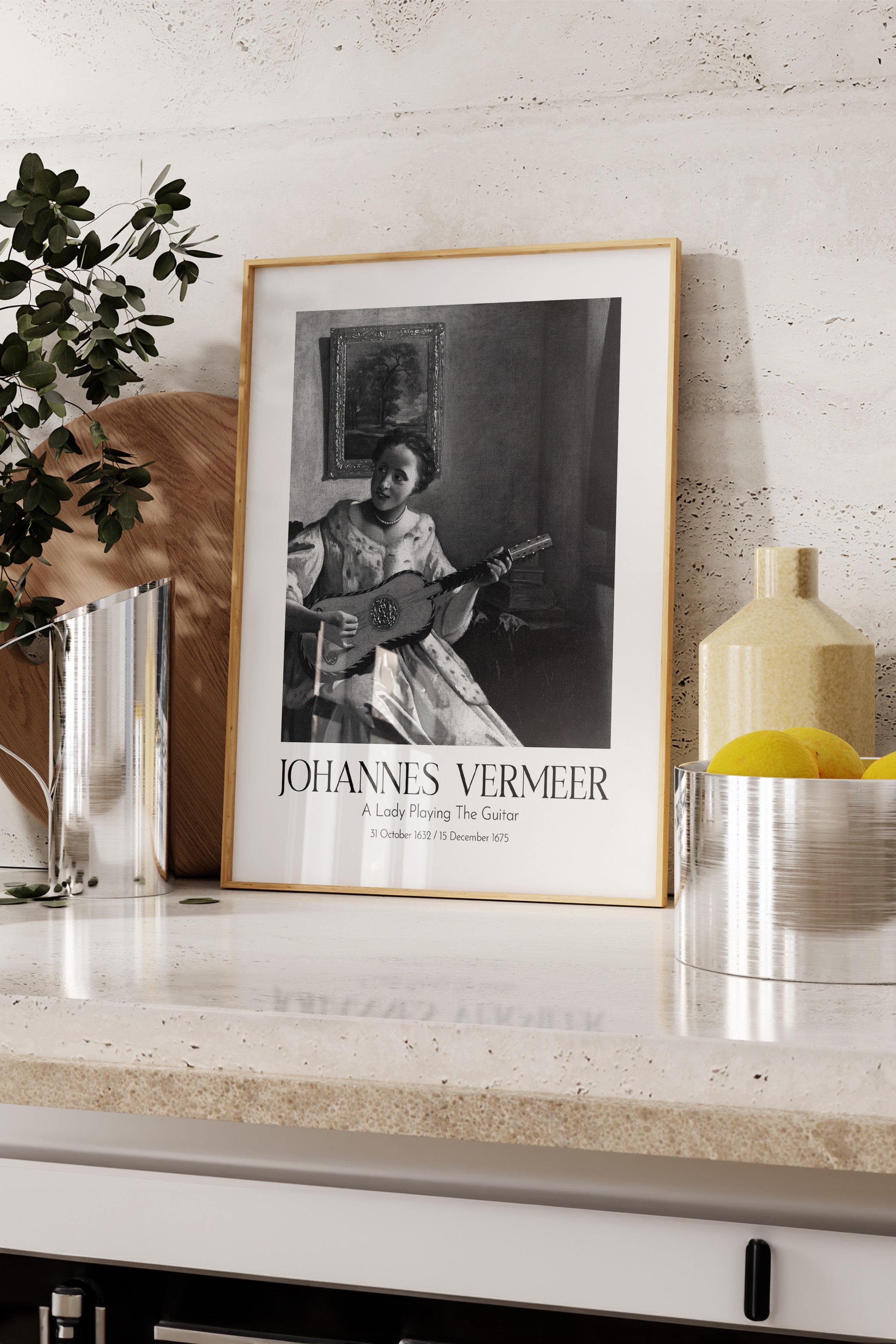 Johannes Vermeer - A Lady Playing The Guitar, Ahşap Çerçeveli Tablo, Sanat Serisi NO:110340