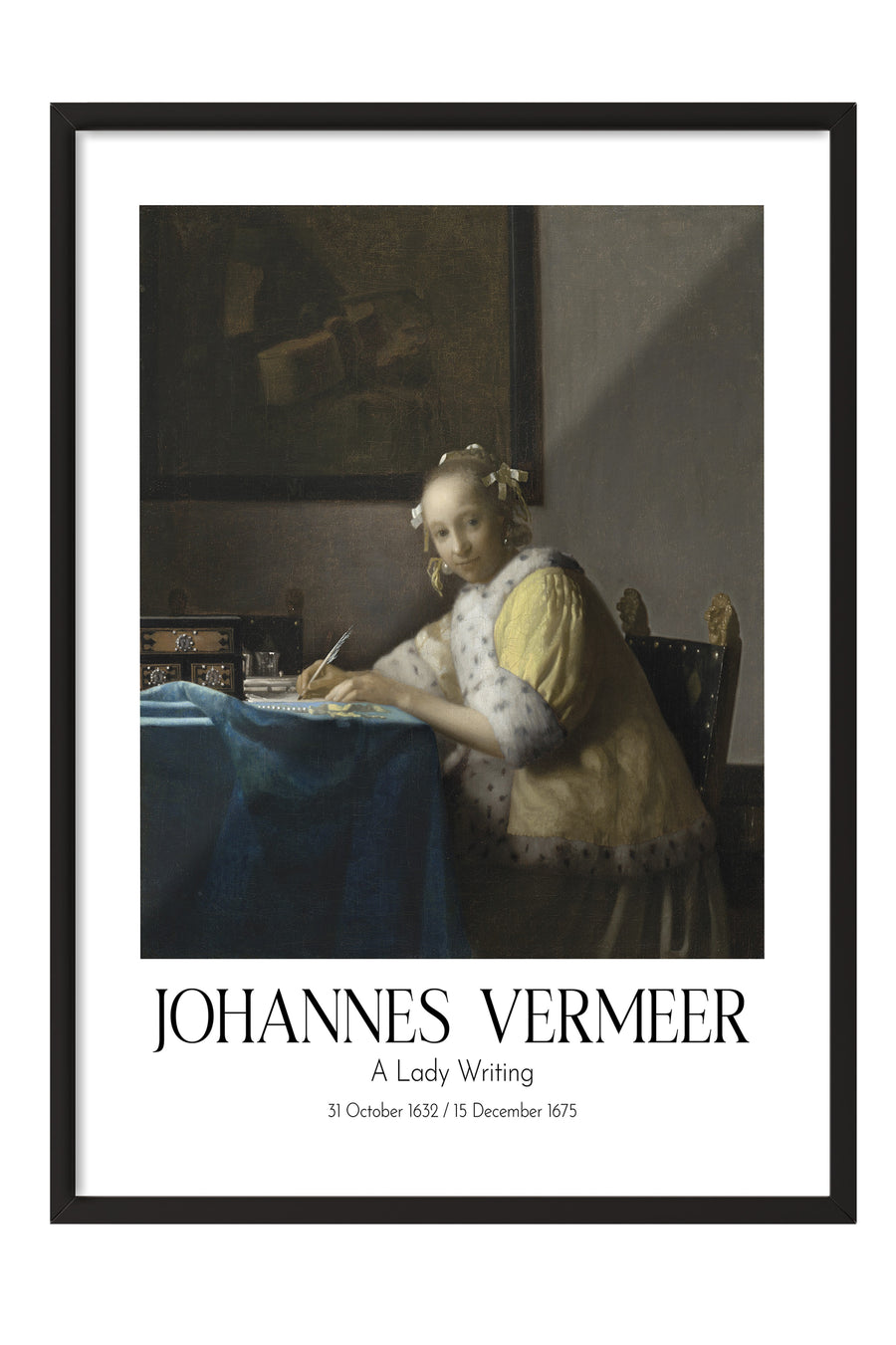 Johannes Vermeer - A Lady Writing, Siyah Çerçeveli Tablo, Sanat Serisi NO:110341