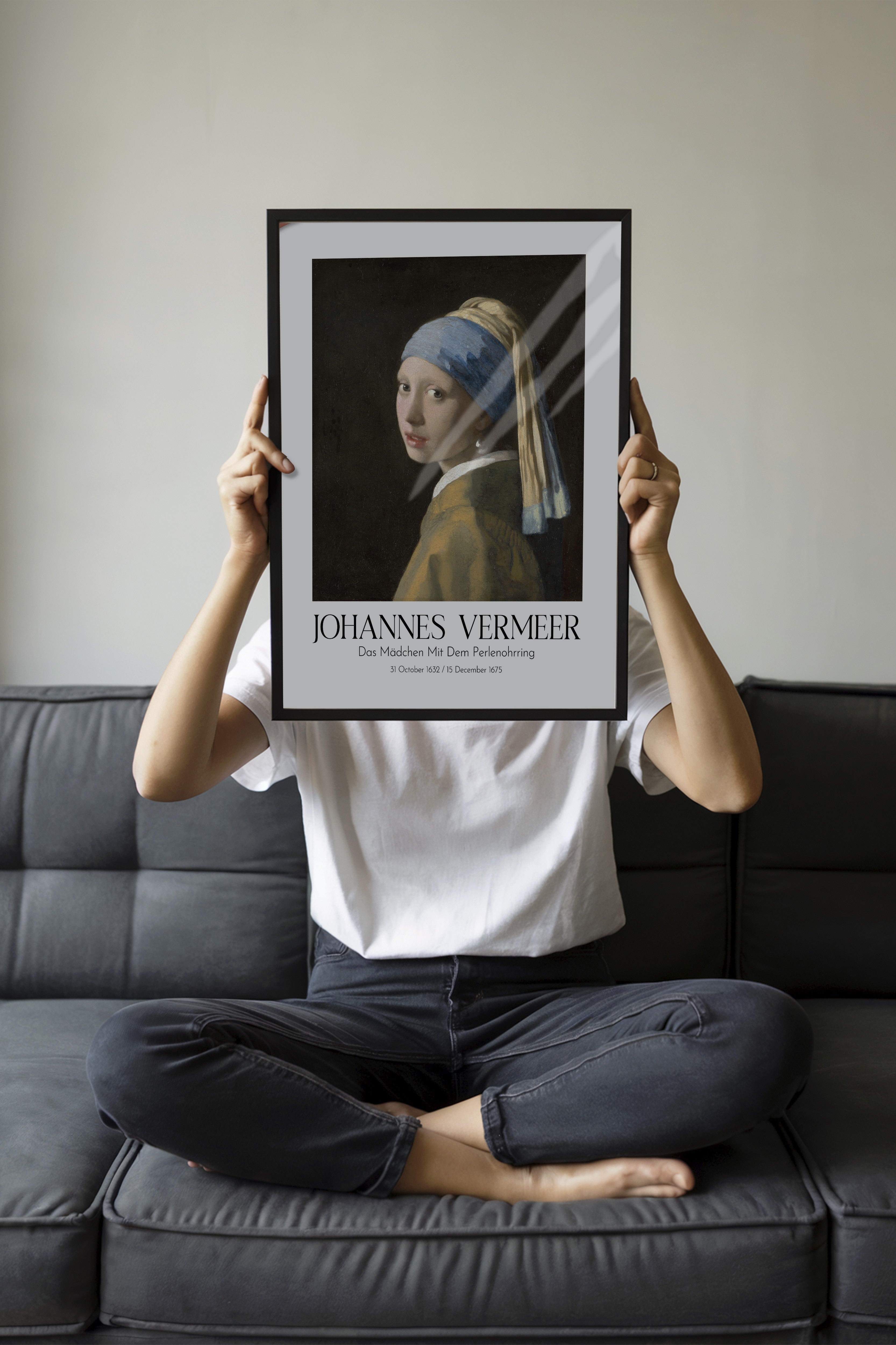 Johannes Vermeer - Das Mädchen Mit Dem Perlenohrring, Siyah Çerçeveli Tablo, Sanat Serisi NO:110346