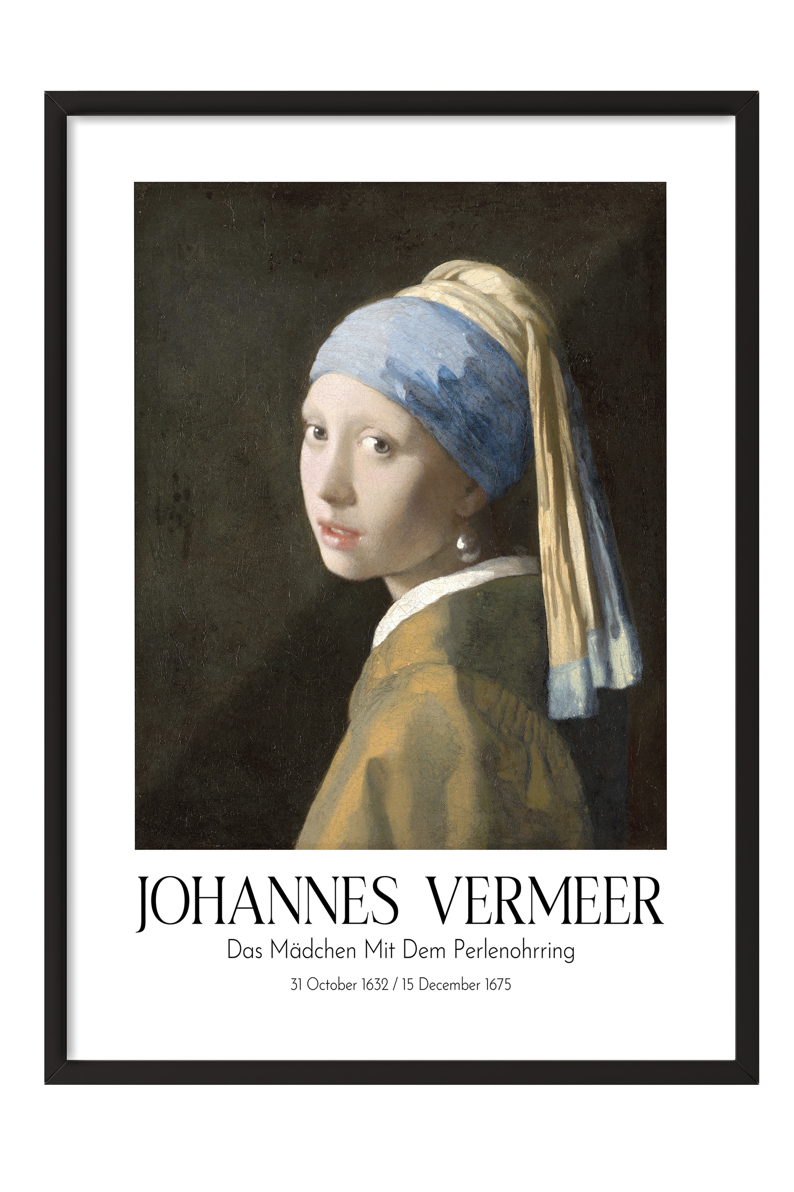 Johannes Vermeer - Das Mädchen Mit Dem Perlenohrring, Siyah Çerçeveli Tablo, Sanat Serisi NO:110346
