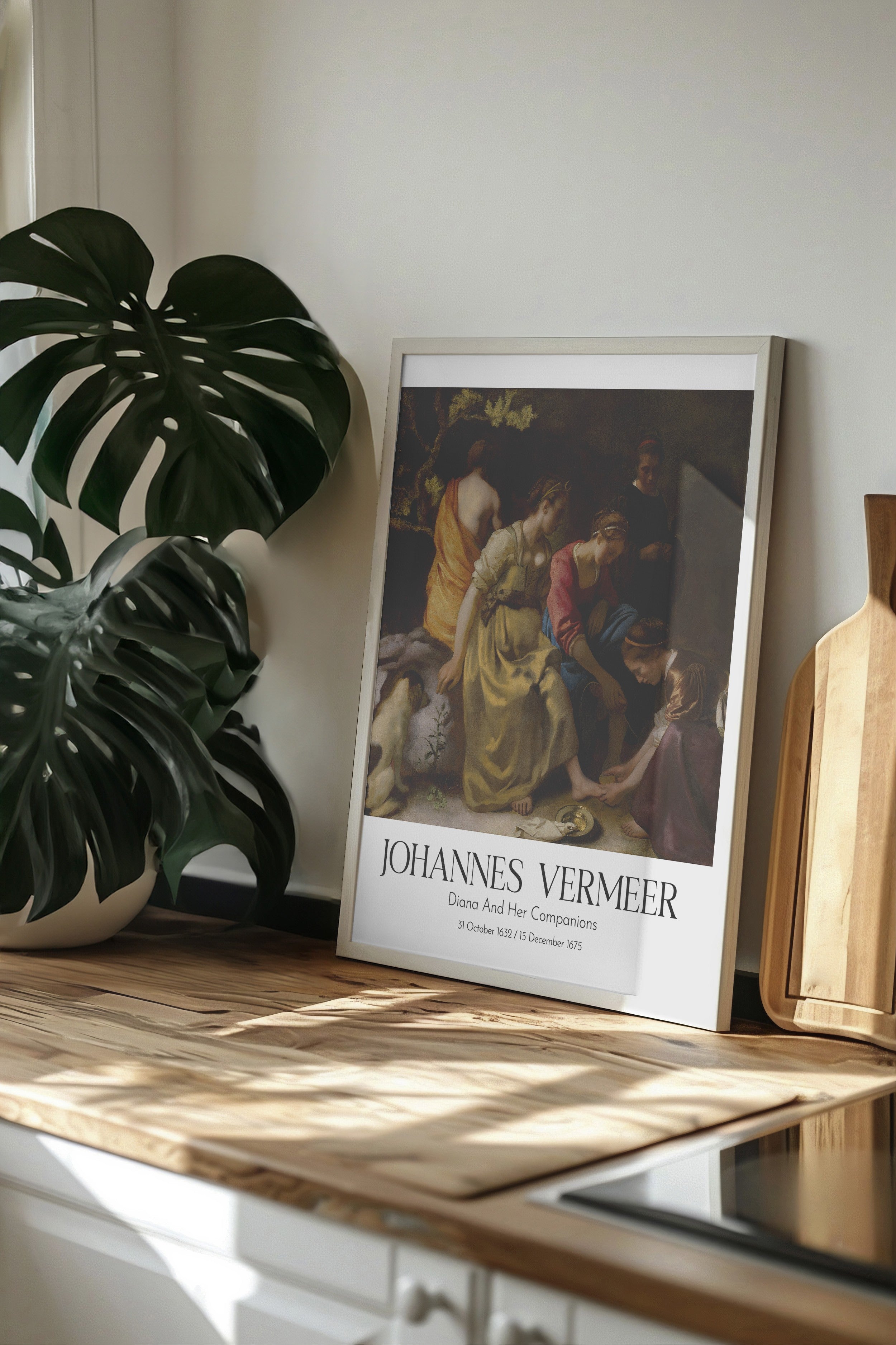 Johannes Vermeer - Diana And Her Companions, Beyaz Çerçeveli Tablo, Sanat Serisi NO:110347