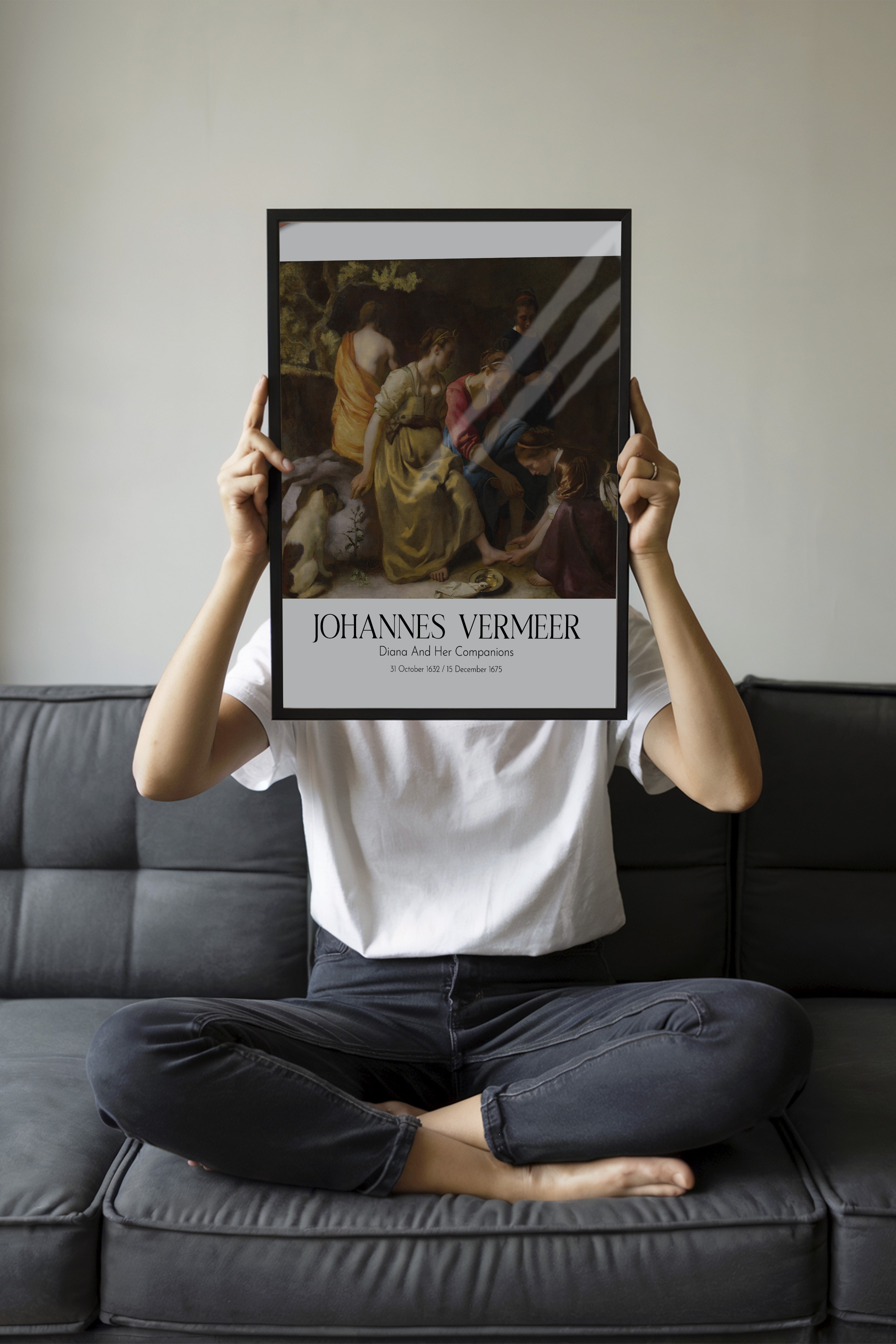 Johannes Vermeer - Diana And Her Companions, Siyah Çerçeveli Tablo, Sanat Serisi NO:110347