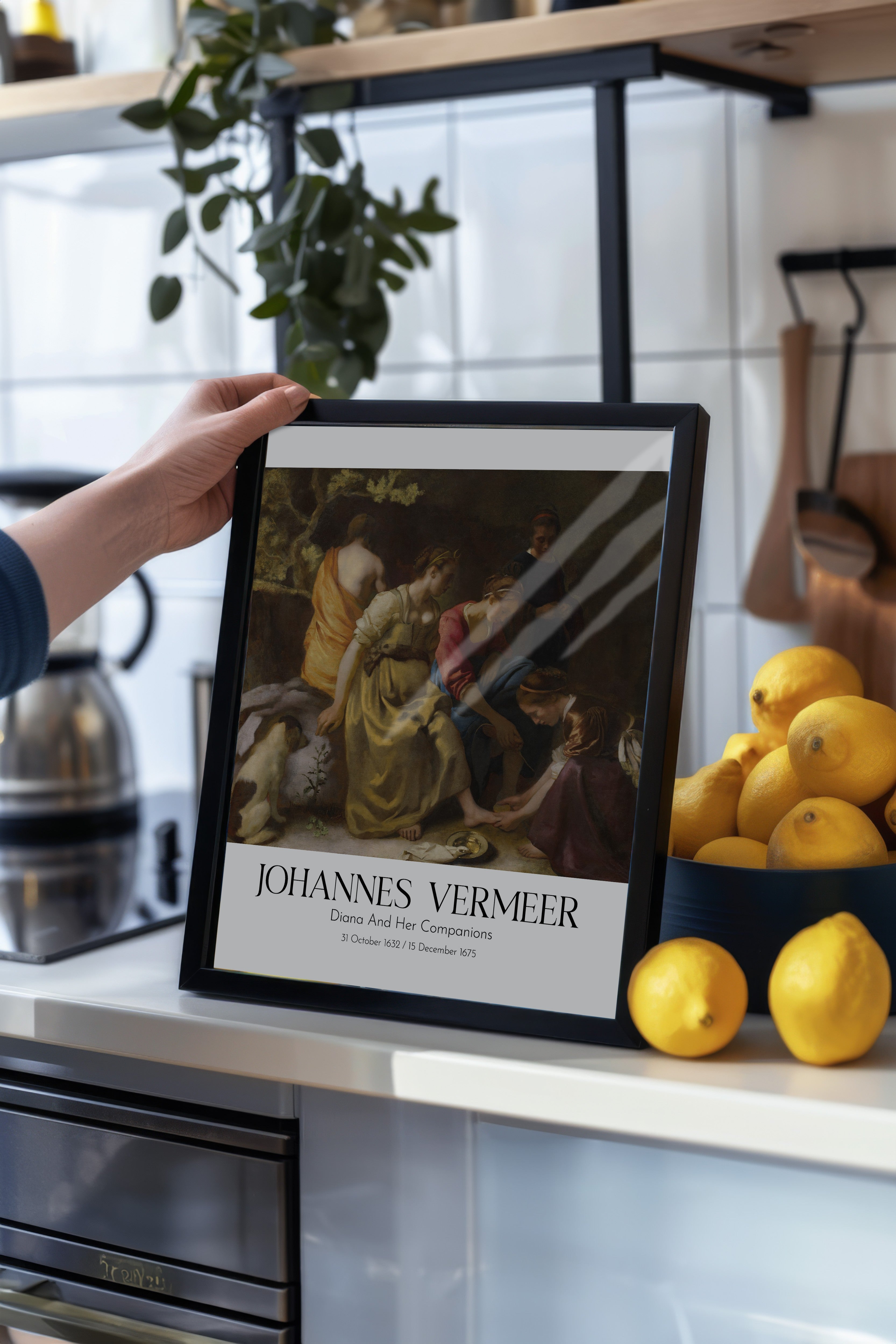 Johannes Vermeer - Diana And Her Companions, Siyah Çerçeveli Tablo, Sanat Serisi NO:110347