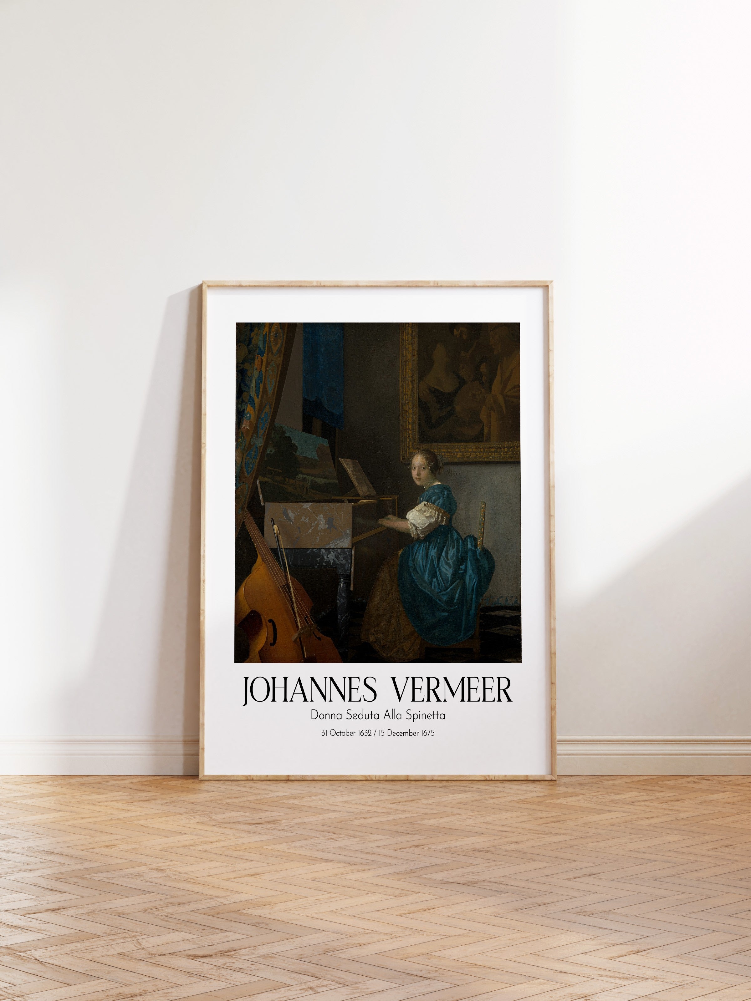 Johannes Vermeer - Donna Seduta Alla Spinetta, Ahşap Çerçeveli Tablo, Sanat Serisi NO:110364