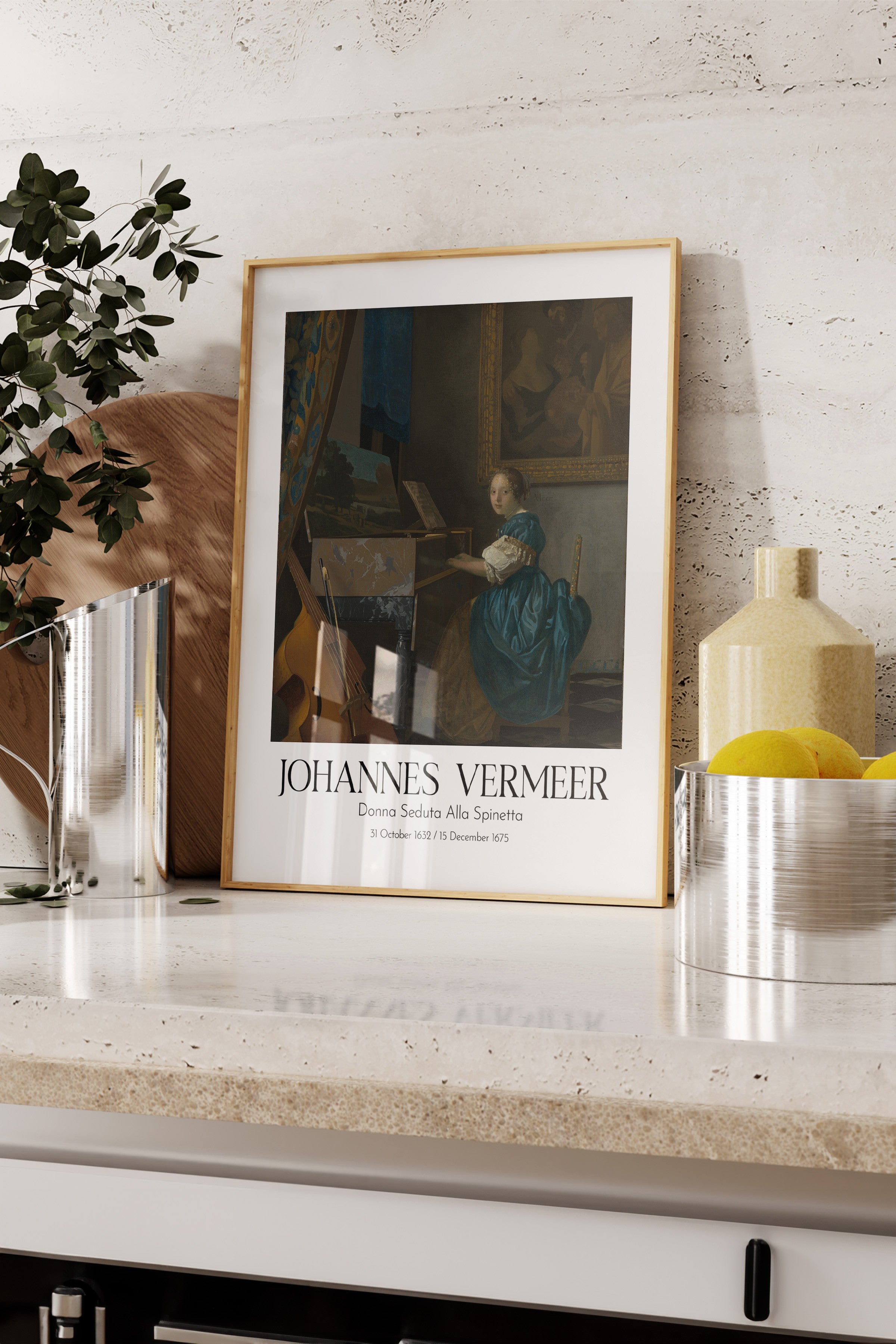 Johannes Vermeer - Donna Seduta Alla Spinetta, Ahşap Çerçeveli Tablo, Sanat Serisi NO:110364