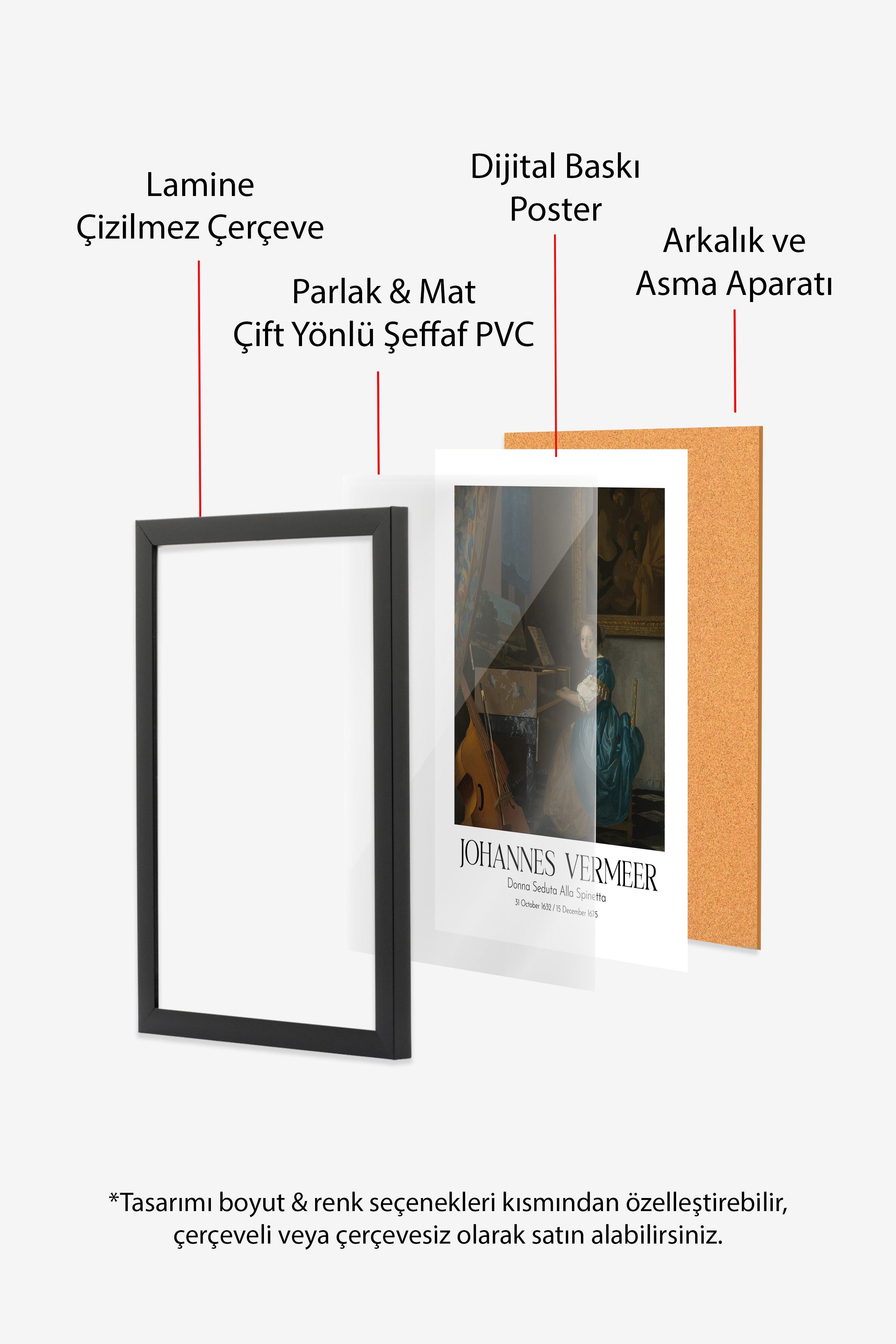 Johannes Vermeer - Donna Seduta Alla Spinetta, Siyah Çerçeveli Tablo, Sanat Serisi NO:110364