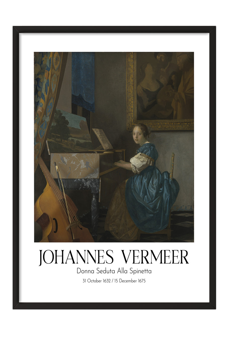Johannes Vermeer - Donna Seduta Alla Spinetta, Siyah Çerçeveli Tablo, Sanat Serisi NO:110364