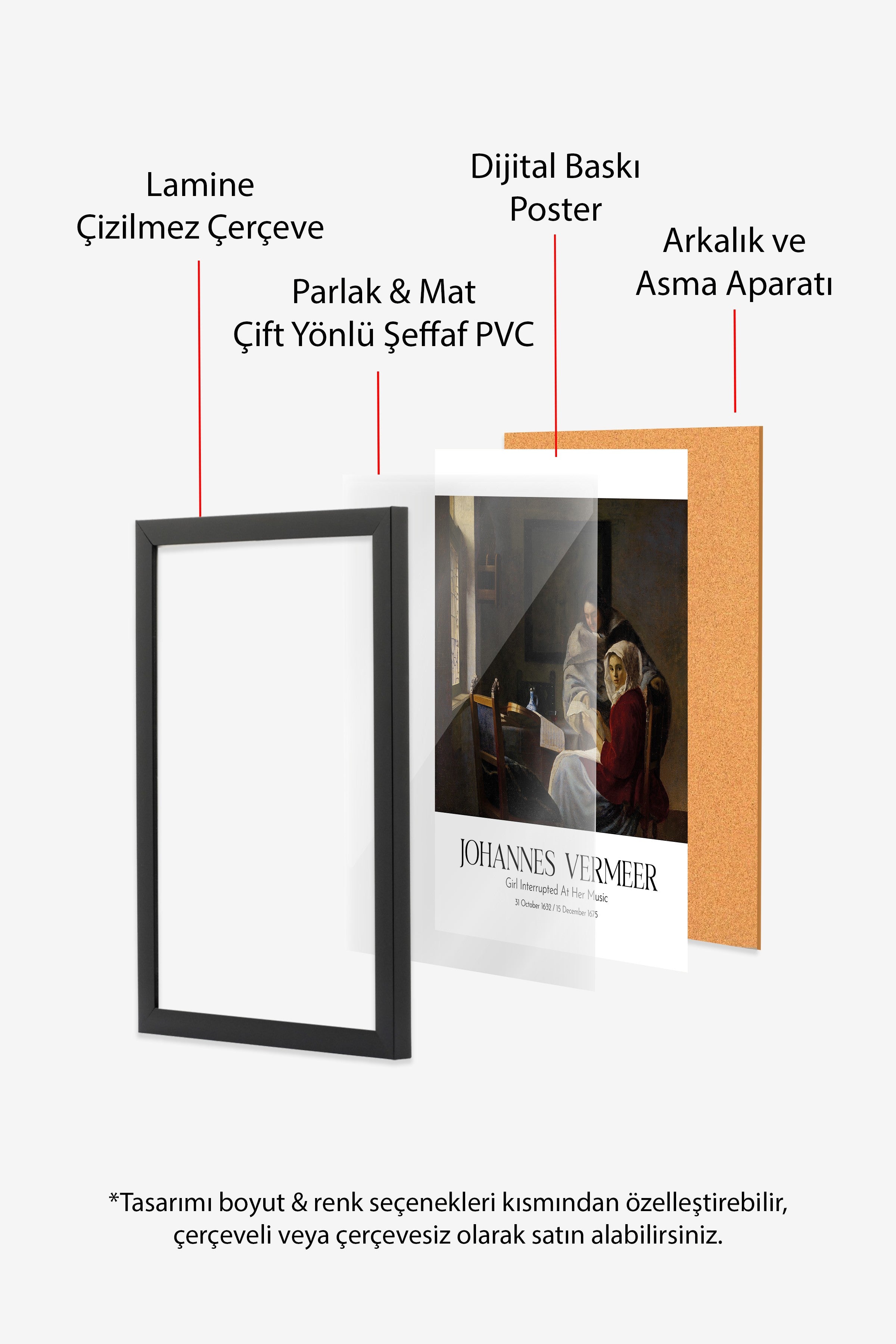 Johannes Vermeer - Girl Interrupted At Her Music, Siyah Çerçeveli Tablo, Sanat Serisi NO:110348